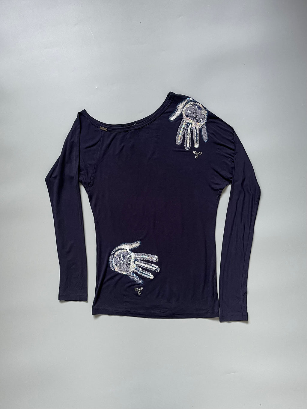 Denny Rose Navy Sequins Hands Top