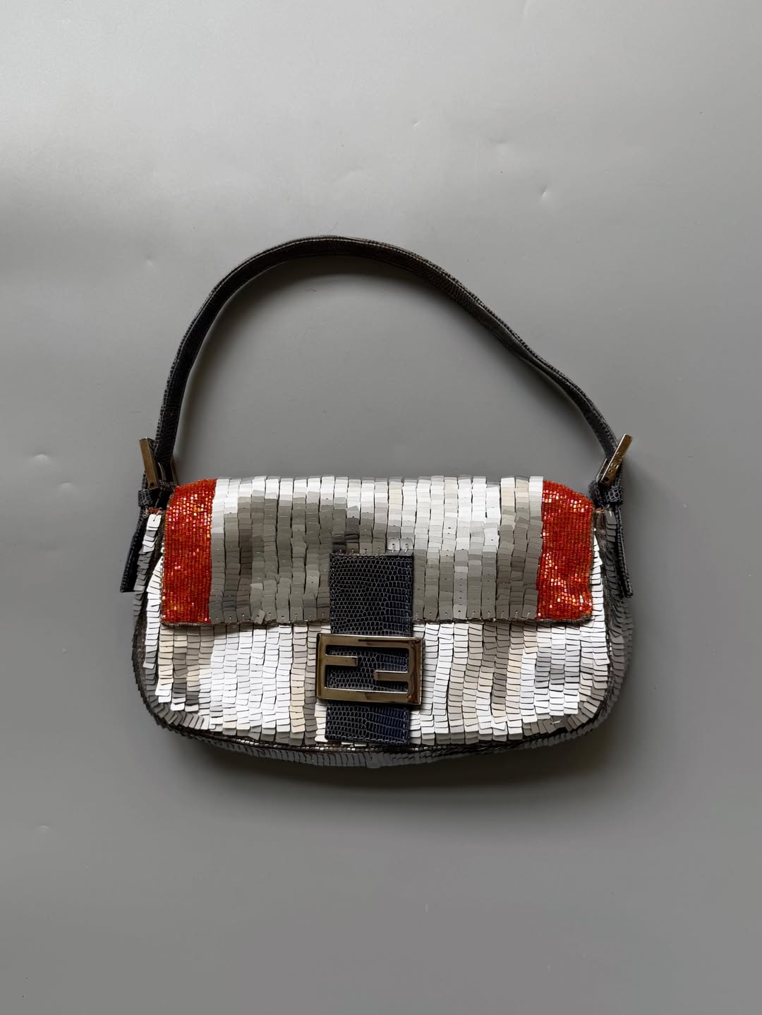Fendi Silver Sequins Baguette