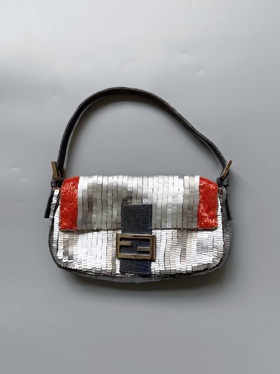 Fendi Silver Sequins Baguette