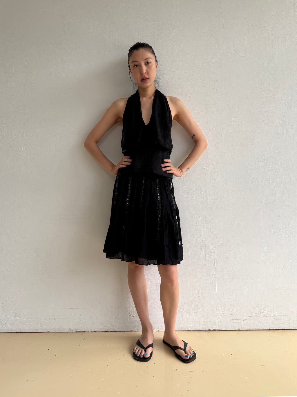 Black Pleated Sequin Skirt