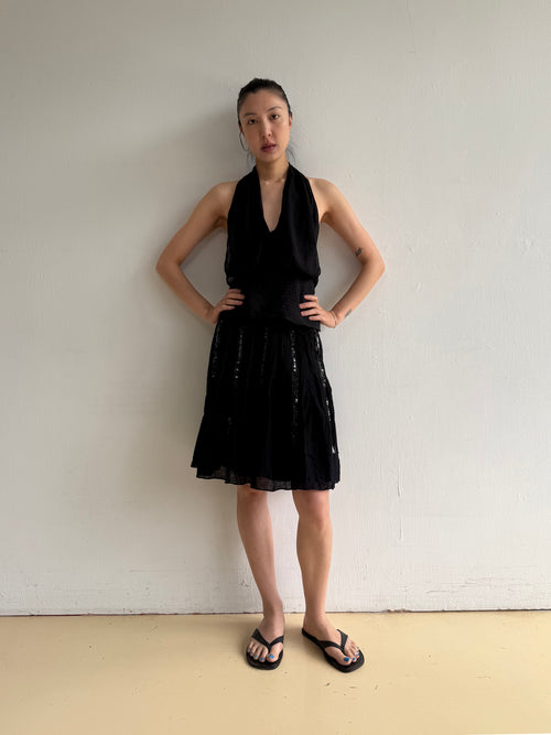 Black Pleated Sequin Skirt