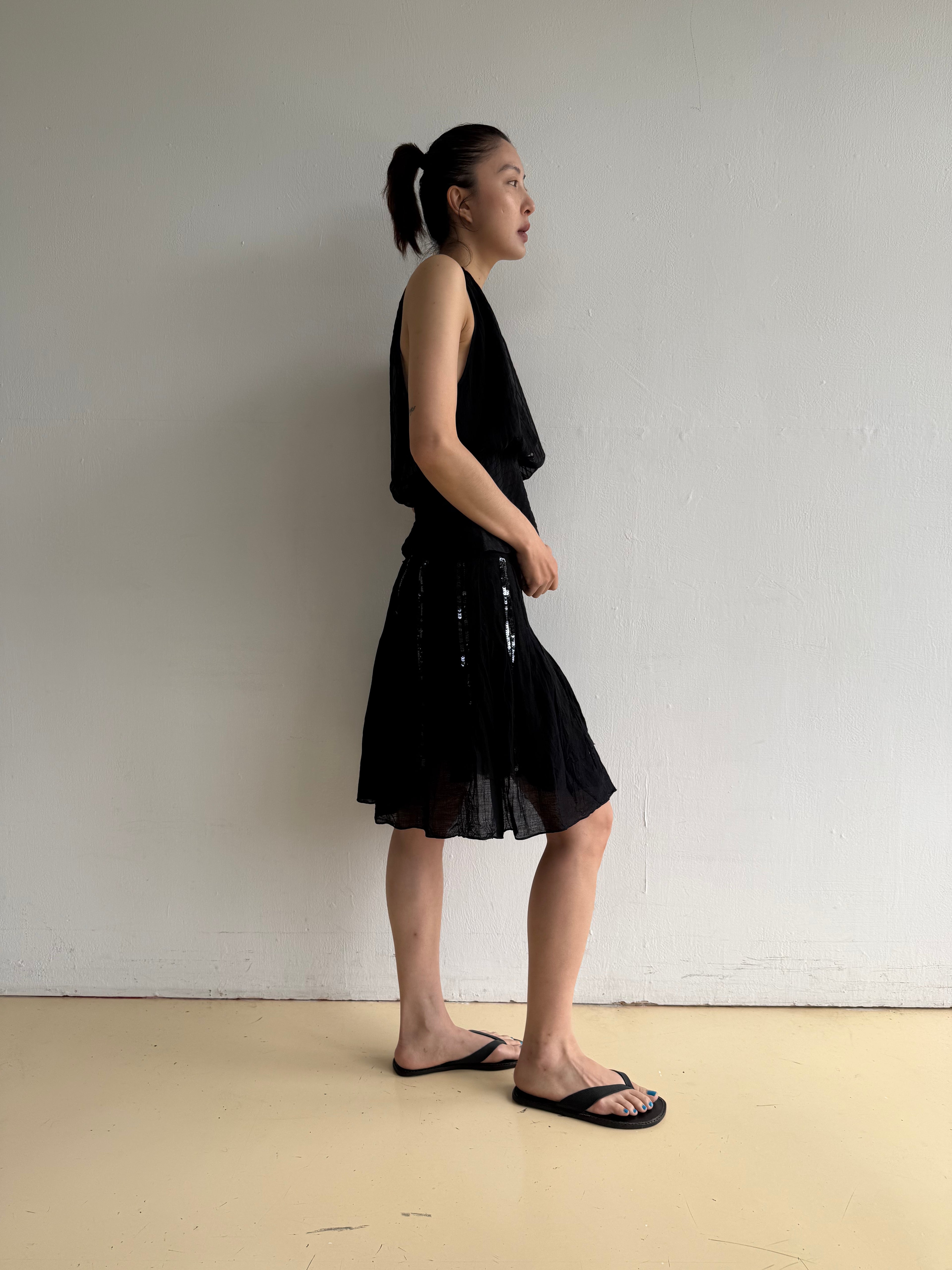 Black Pleated Sequin Skirt