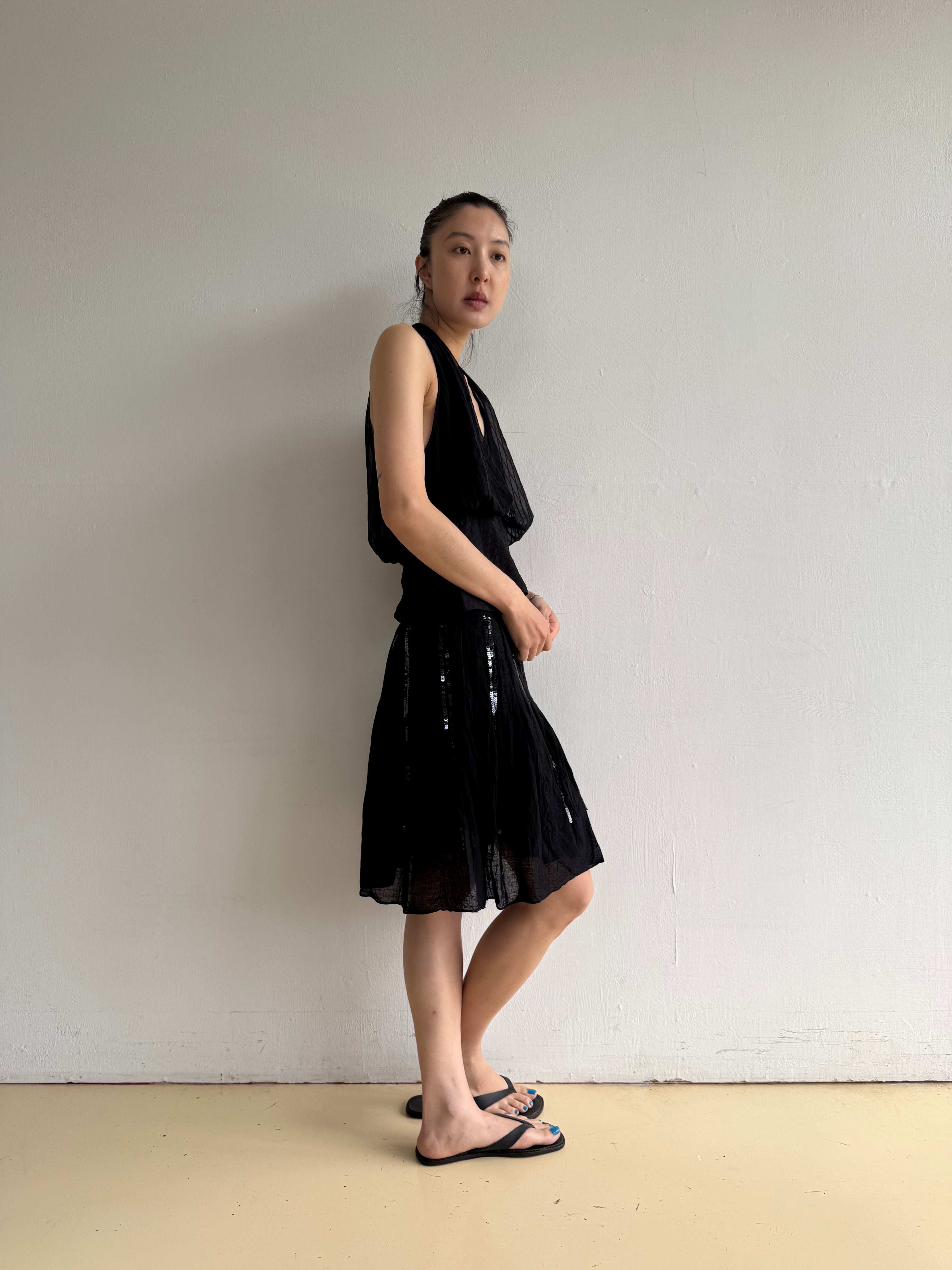 Black Pleated Sequin Skirt