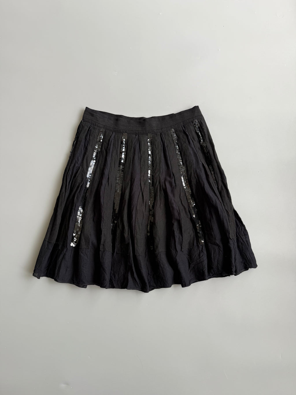 Black Pleated Sequin Skirt