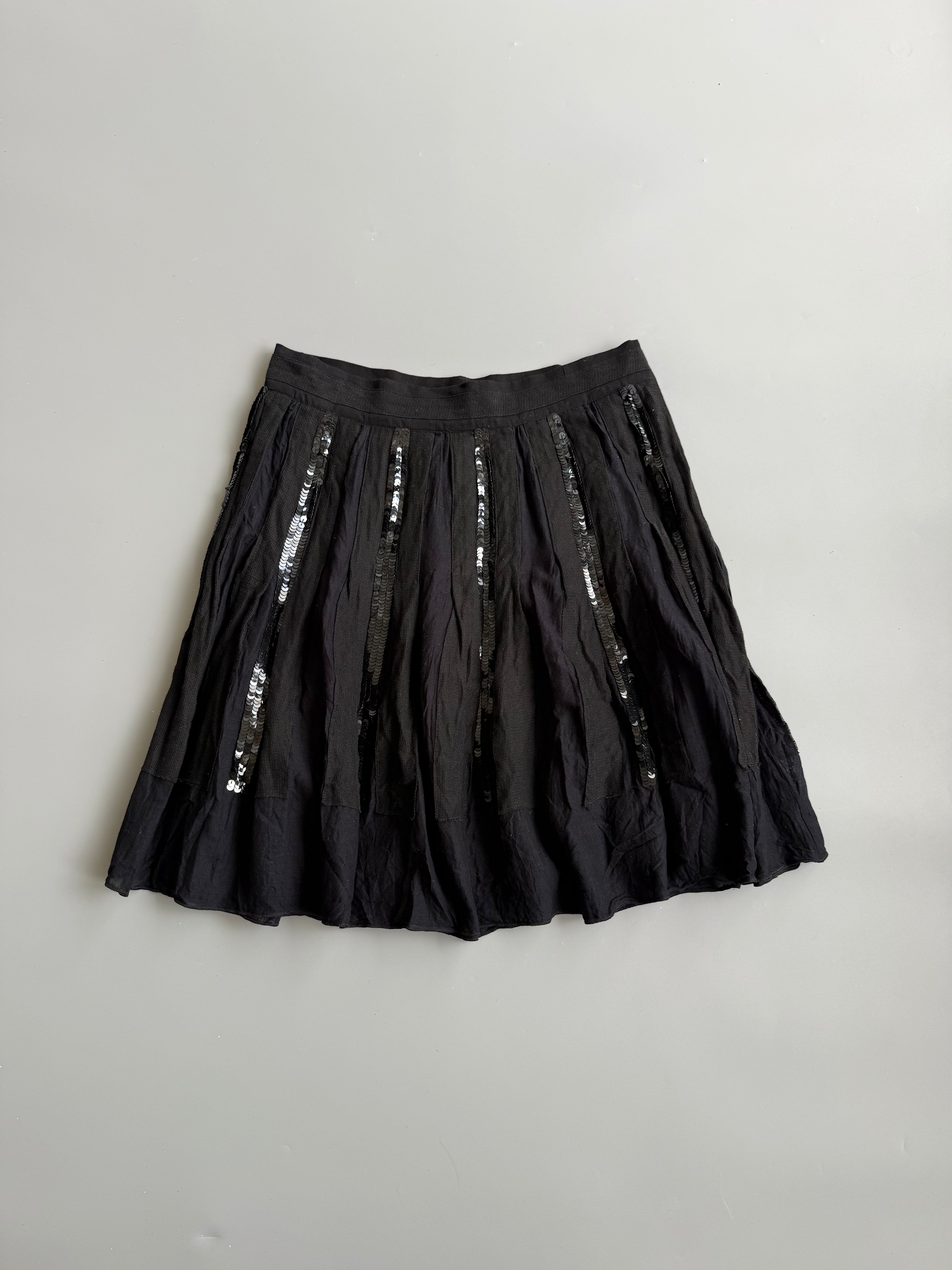 Black Pleated Sequin Skirt