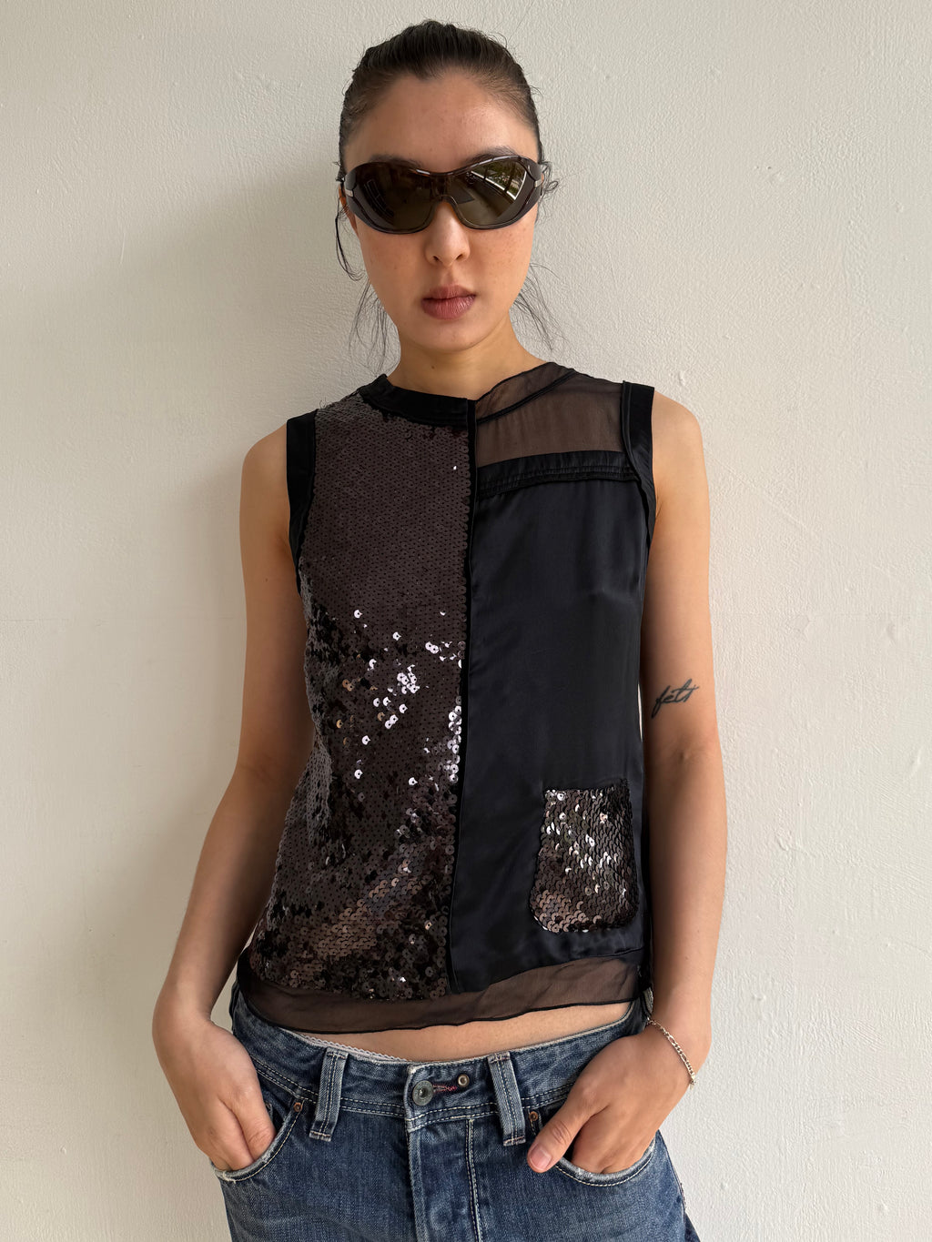 Mixed Material Sequin Vest