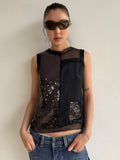 Mixed Material Sequin Vest