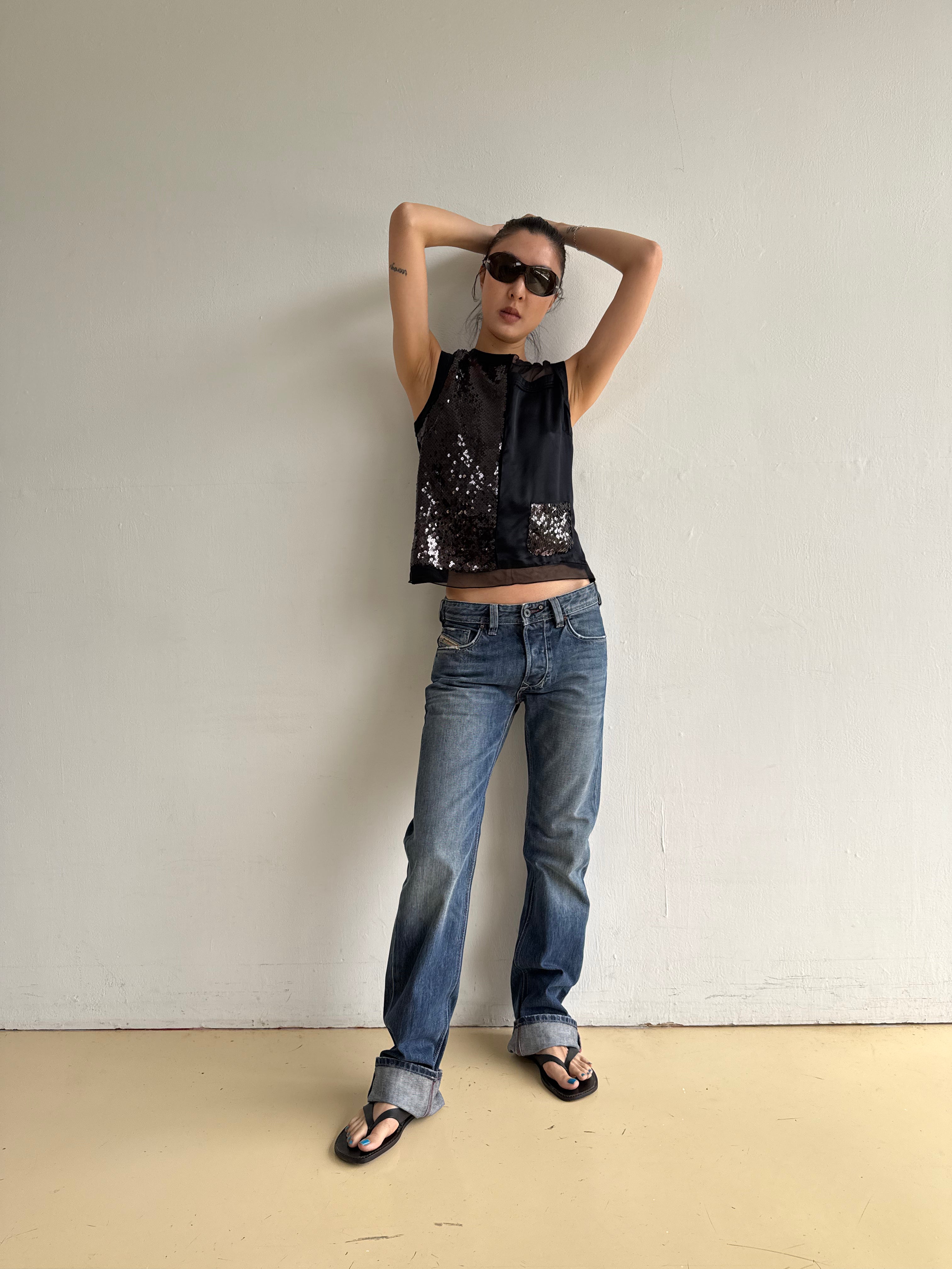 Mixed Material Sequin Vest