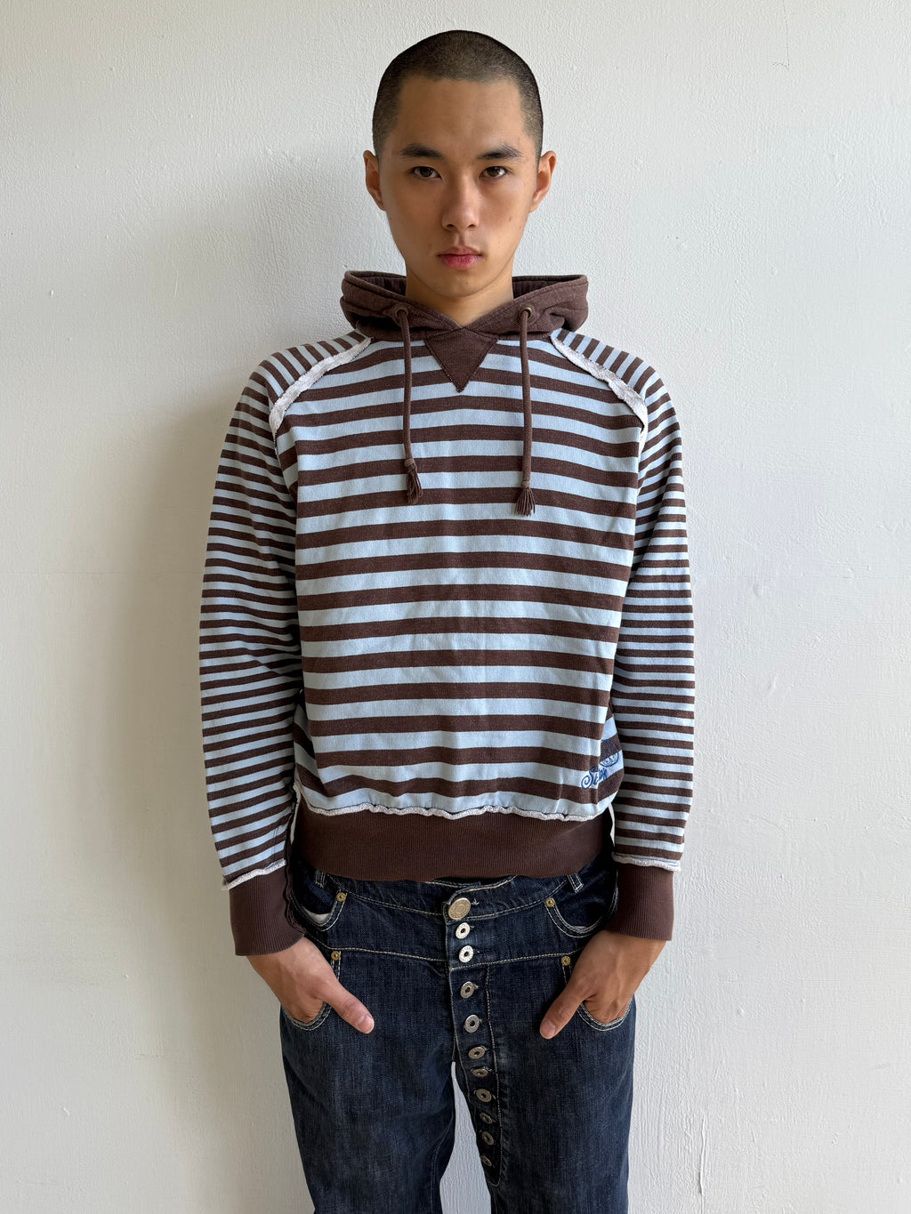 Baby Blue & Brown Striped Hoodie