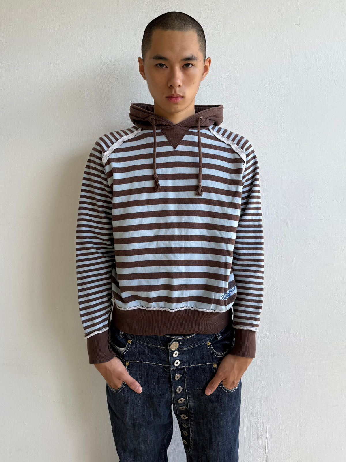 Baby Blue & Brown Striped Hoodie
