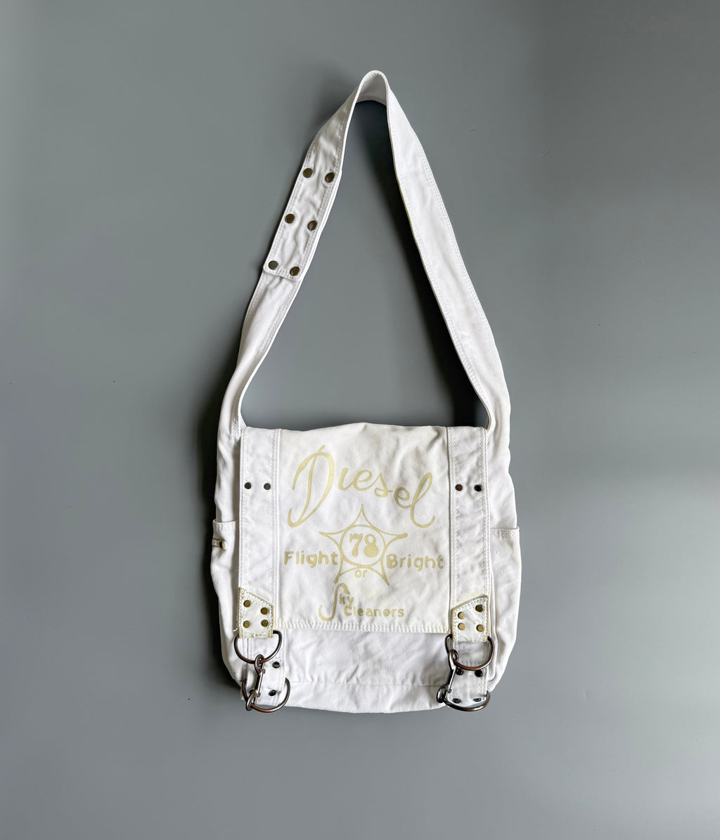 Diesel White Canvas Crossbody Bag