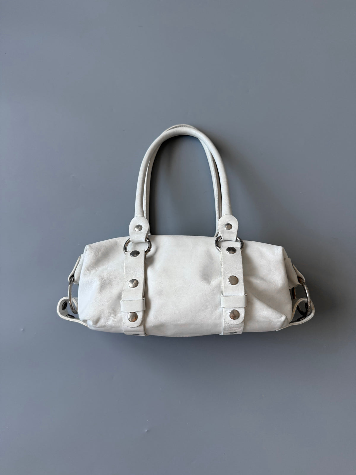 White Studded Leather Shoulder Bag