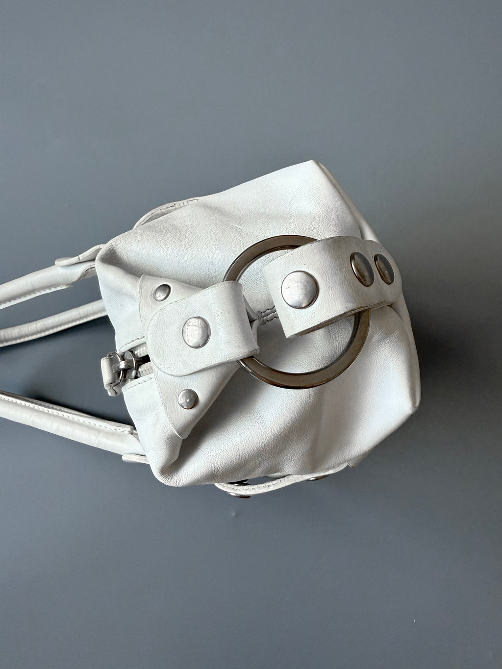 White Studded Leather Shoulder Bag