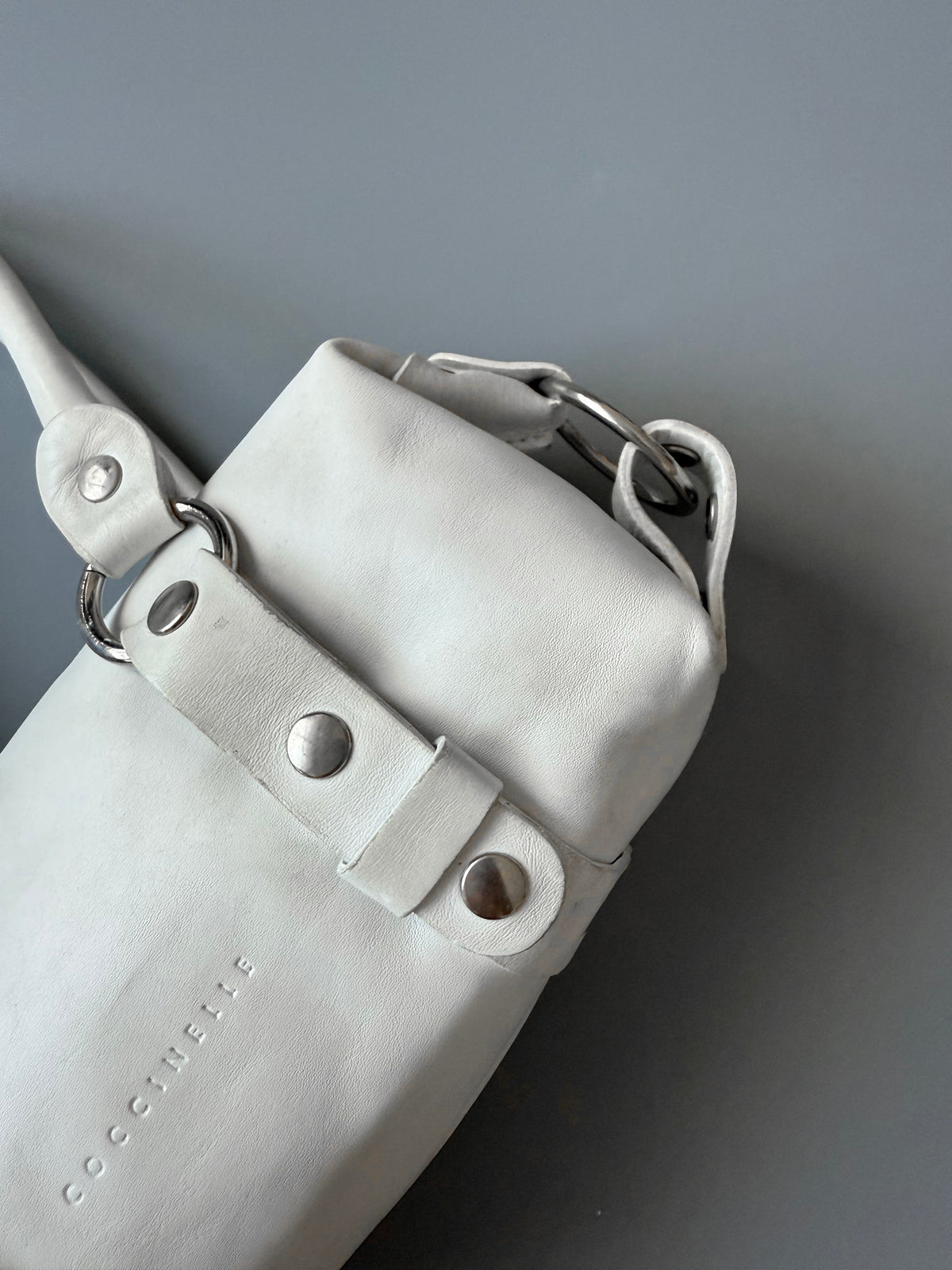White Studded Leather Shoulder Bag