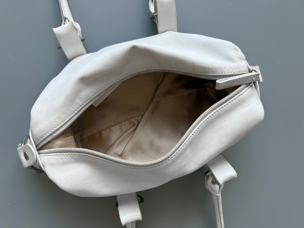 White Studded Leather Shoulder Bag