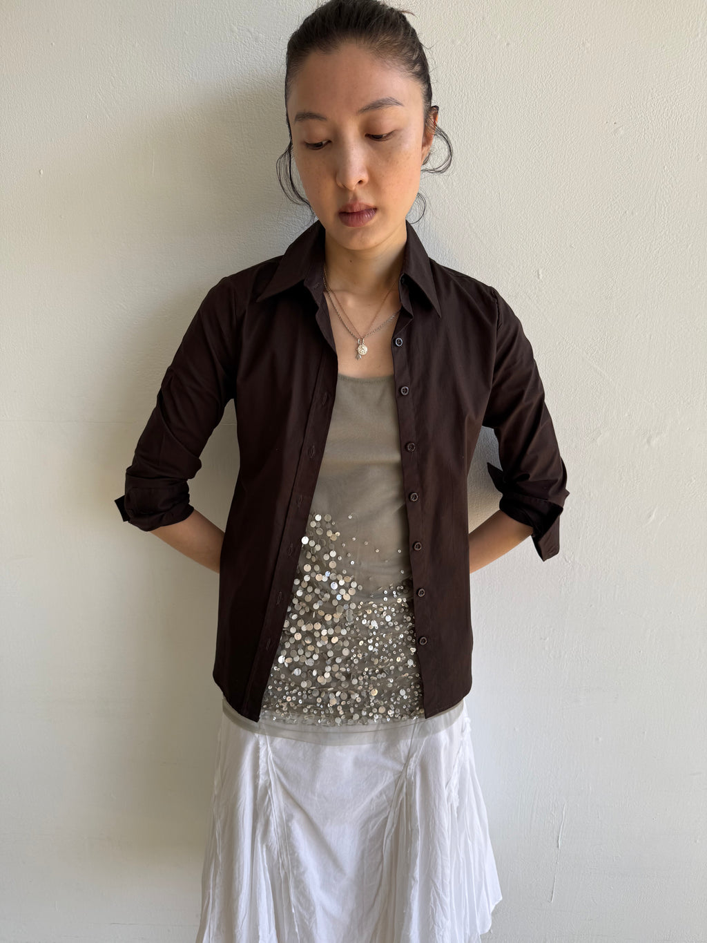 Olive Green Sheer Layered Sequin Vest