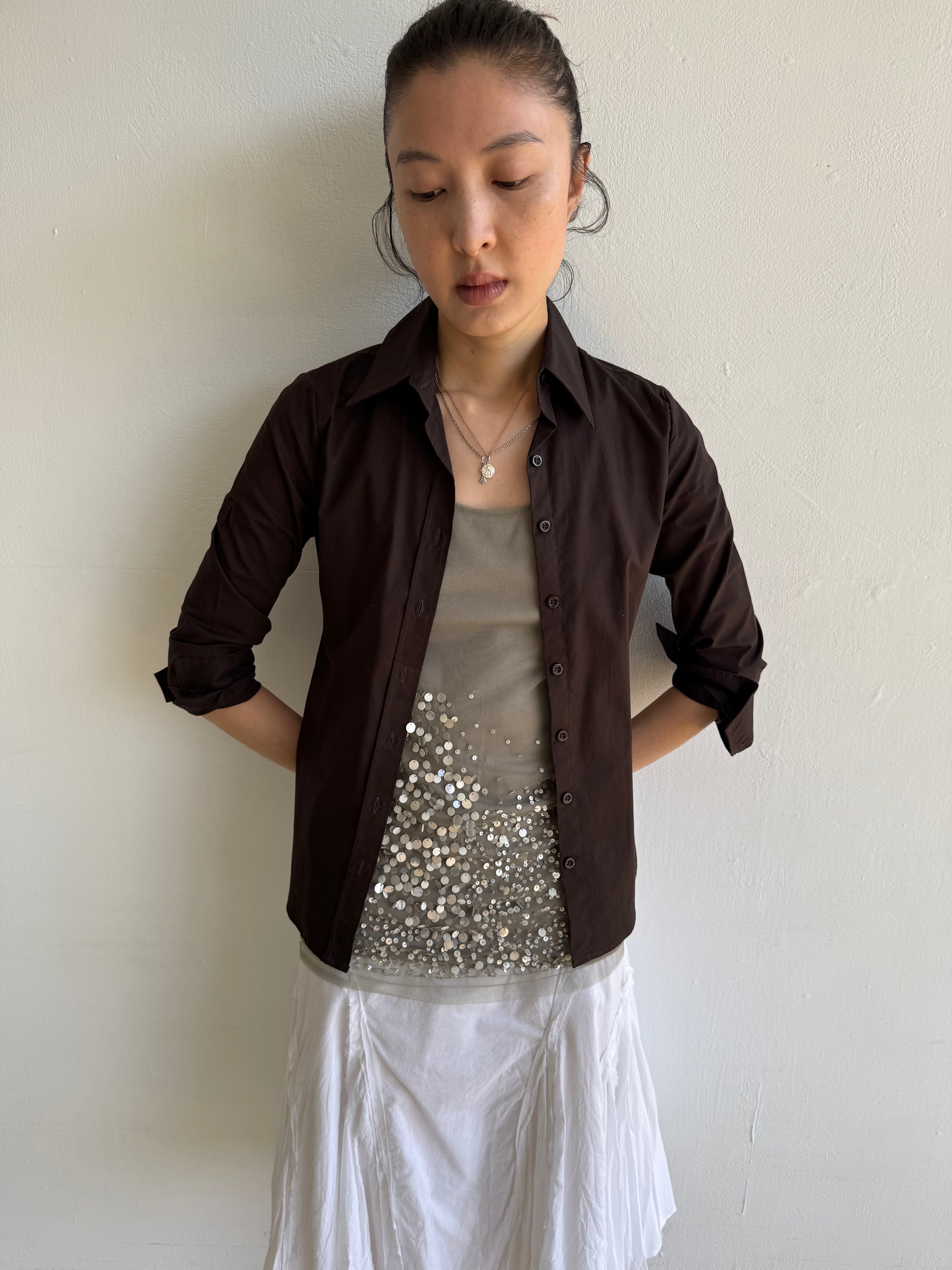 Olive Green Sheer Layered Sequin Vest