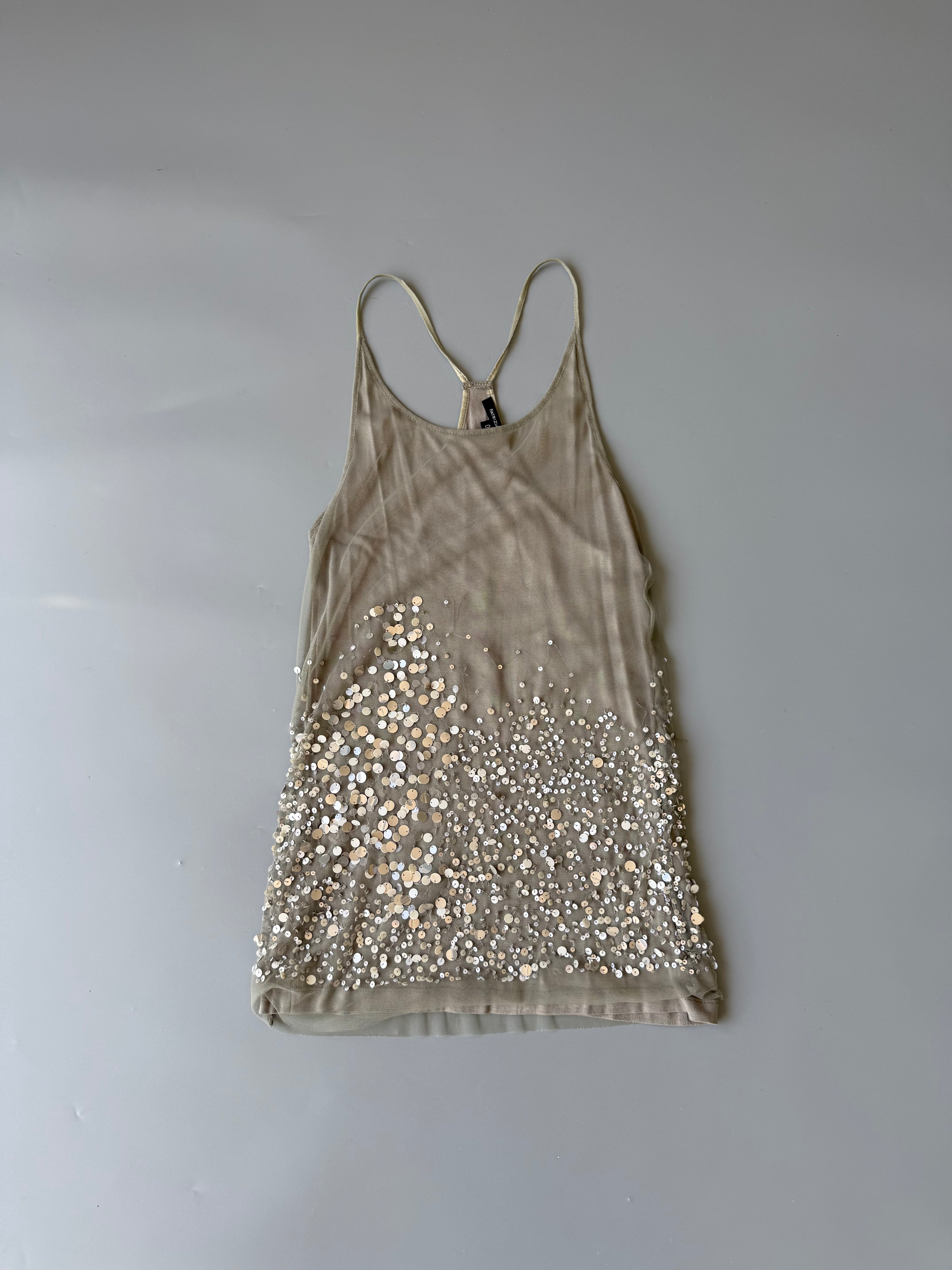 Olive Green Sheer Layered Sequin Vest