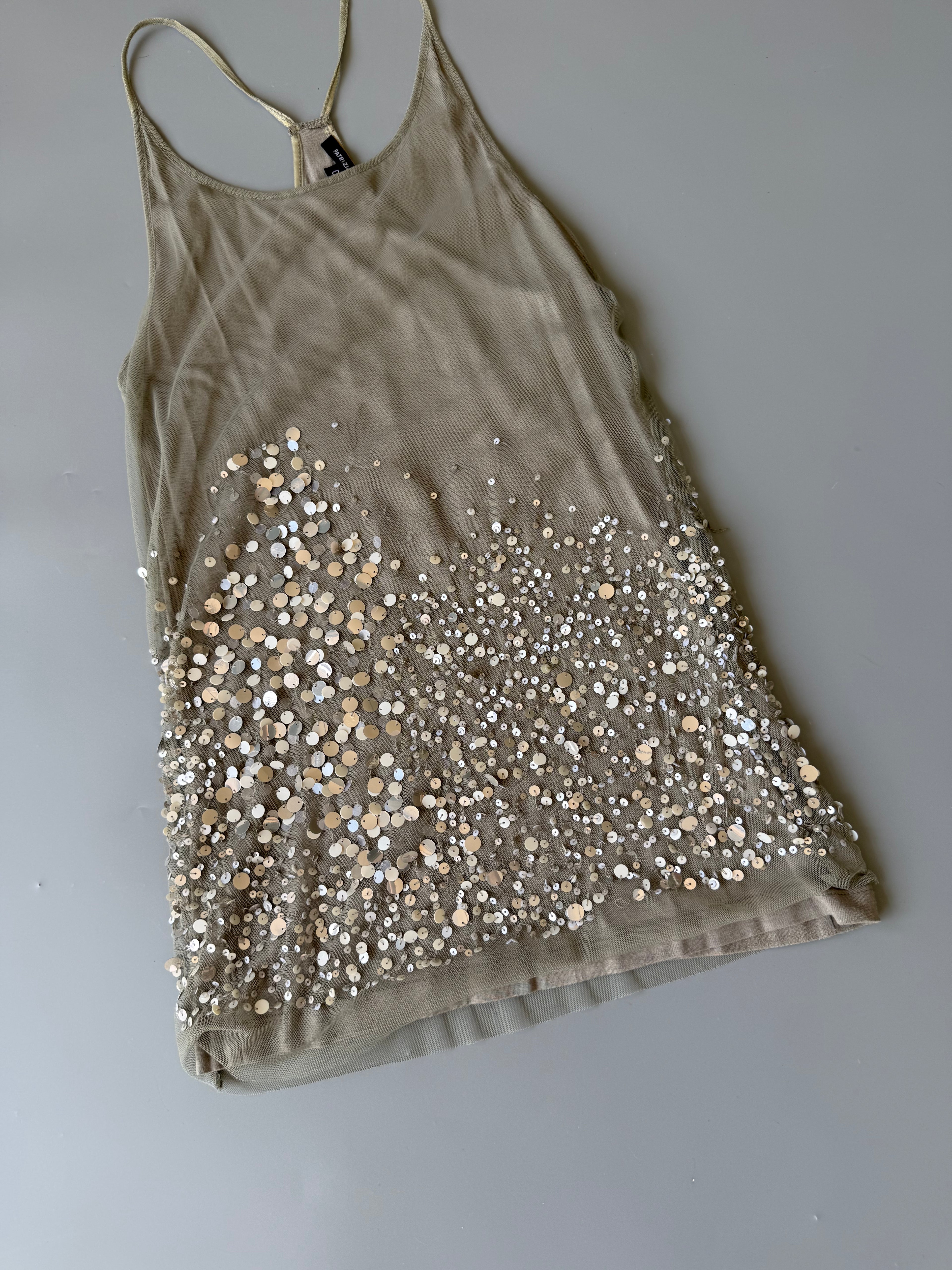 Olive Green Sheer Layered Sequin Vest