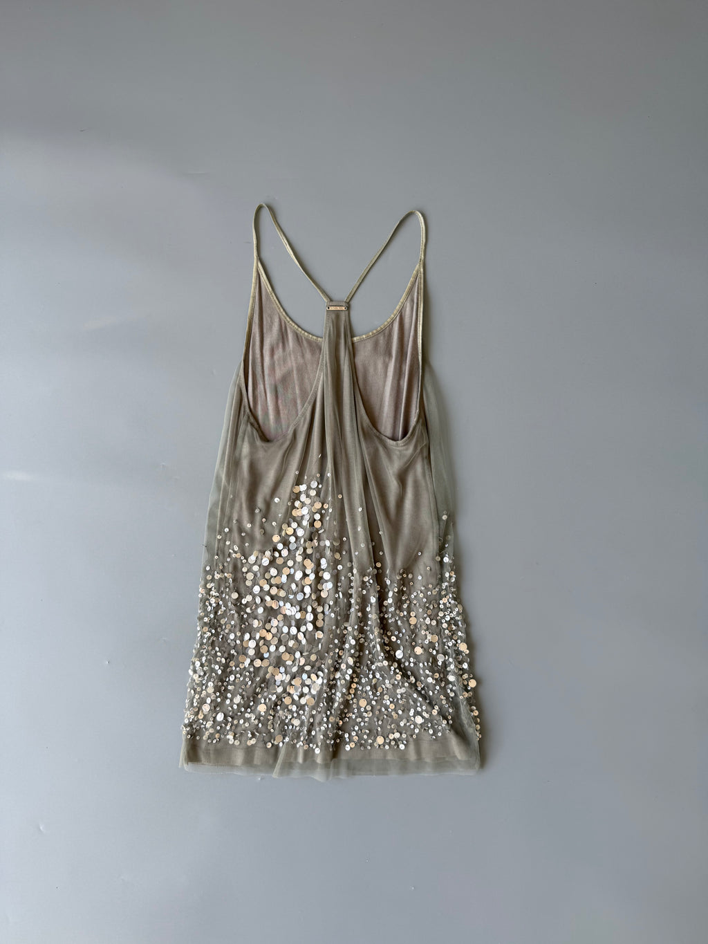 Olive Green Sheer Layered Sequin Vest