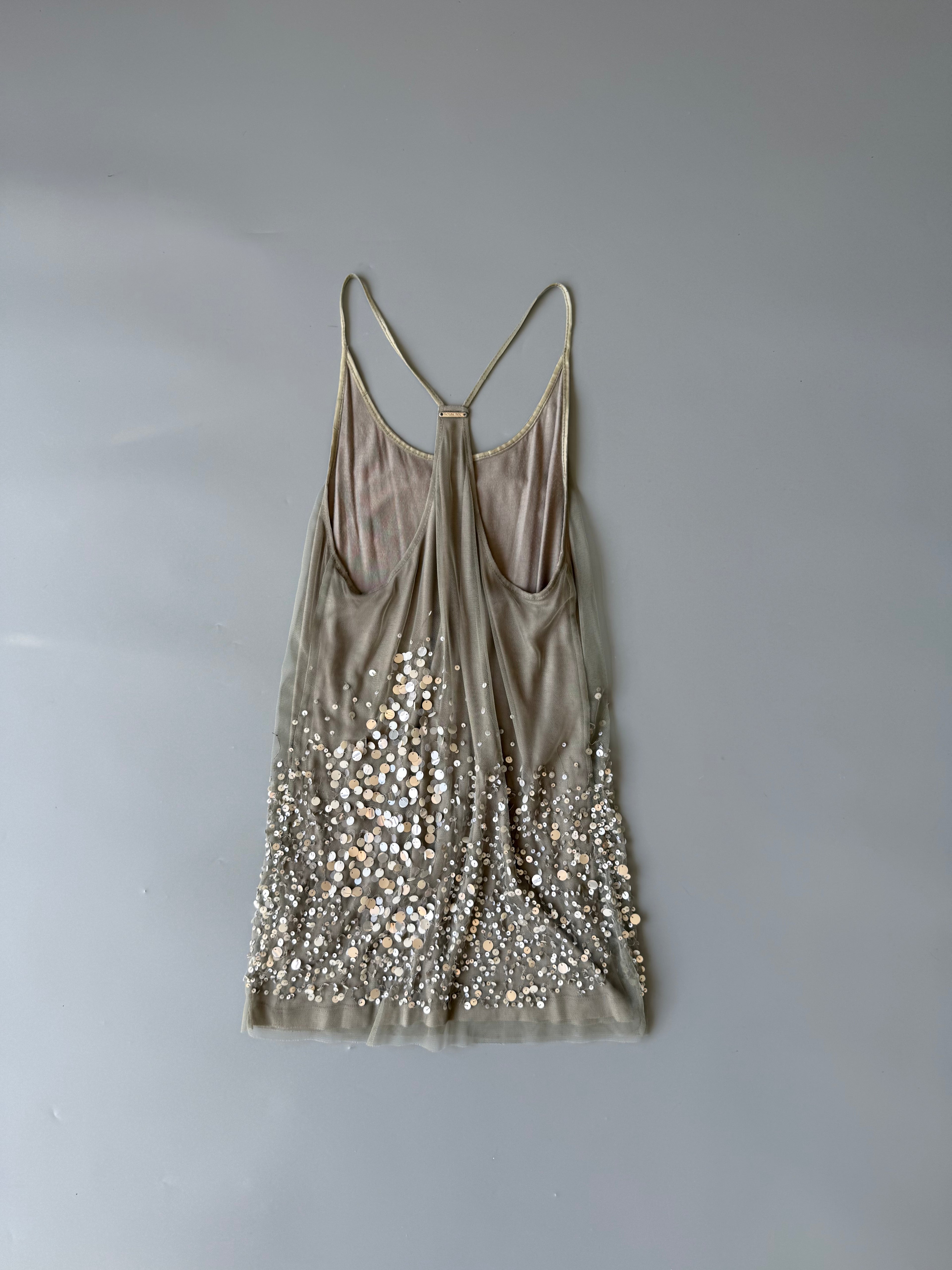 Olive Green Sheer Layered Sequin Vest