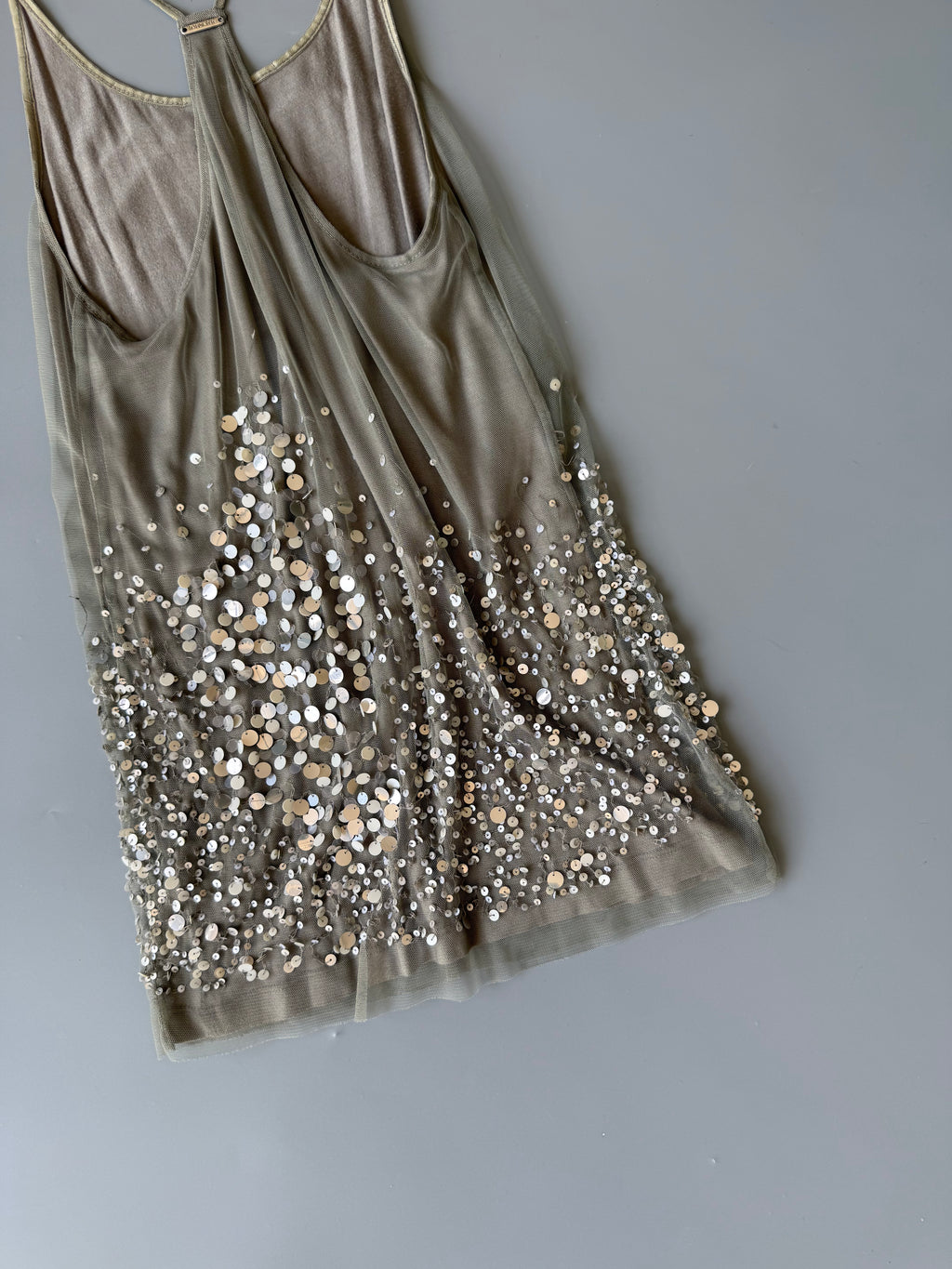 Olive Green Sheer Layered Sequin Vest