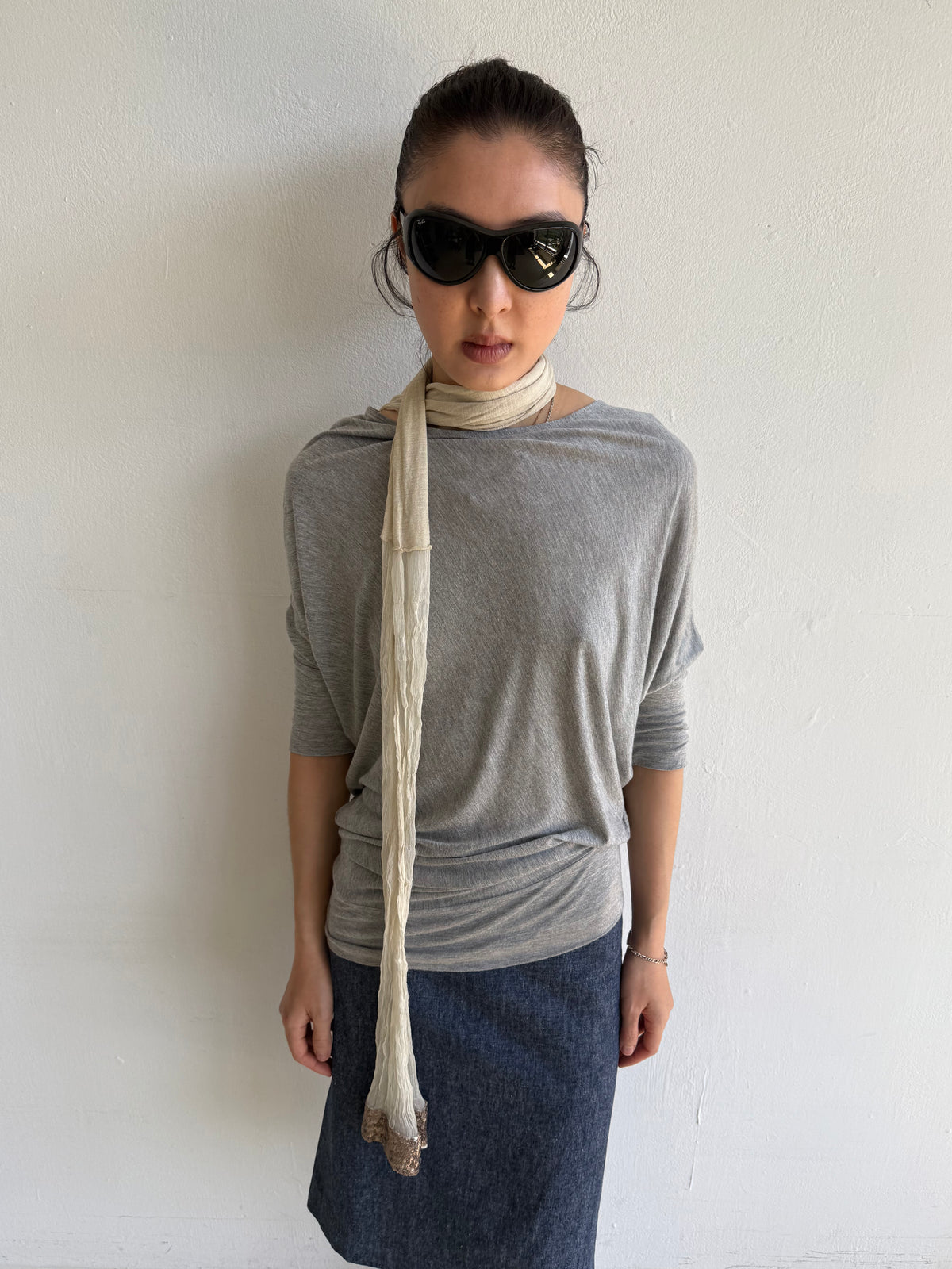 Grey Cotton Asymmetric Top