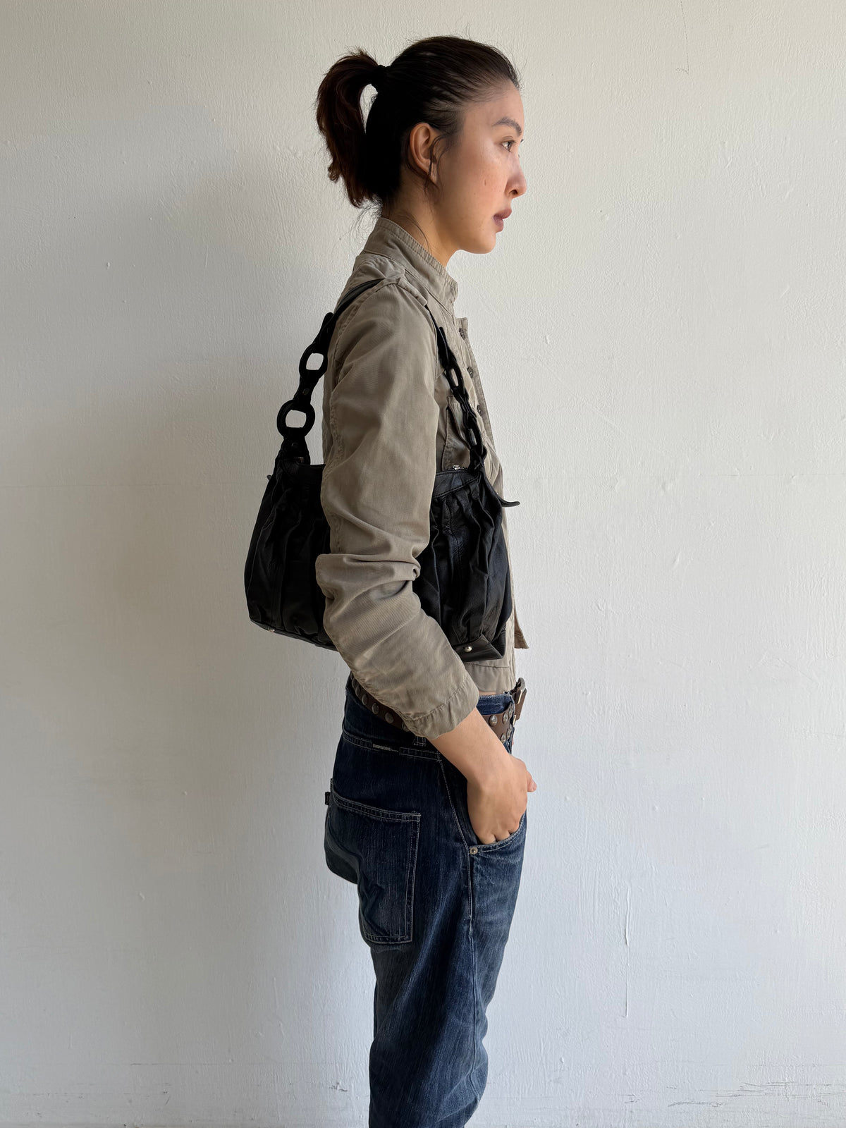 Black Lamb Leather Shoulder Bag