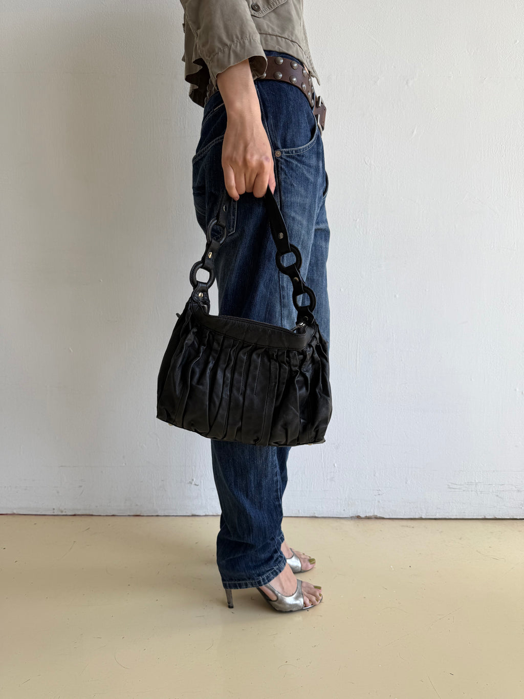 Black Lamb Leather Shoulder Bag