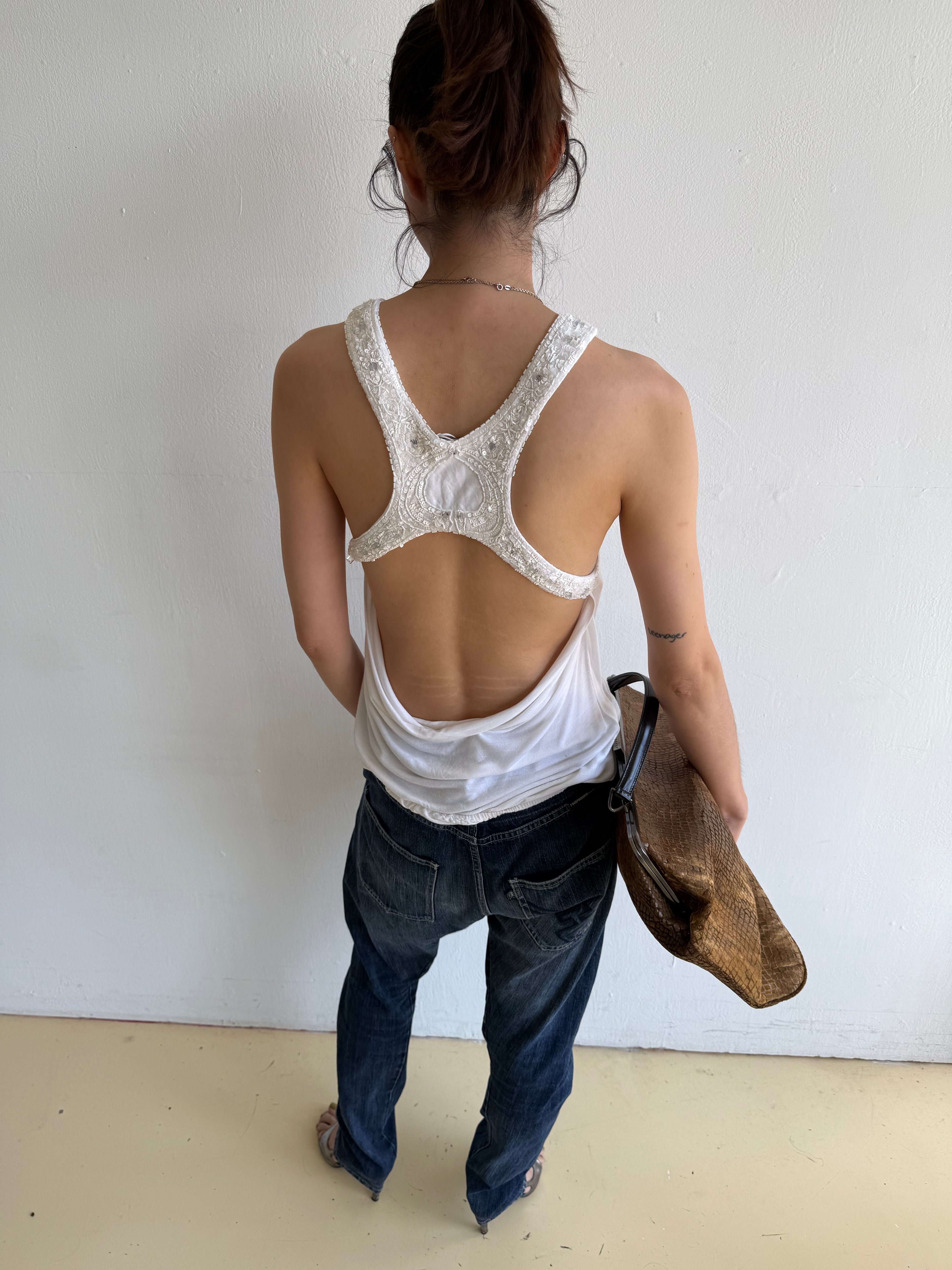 White Cotton Sequin Vest