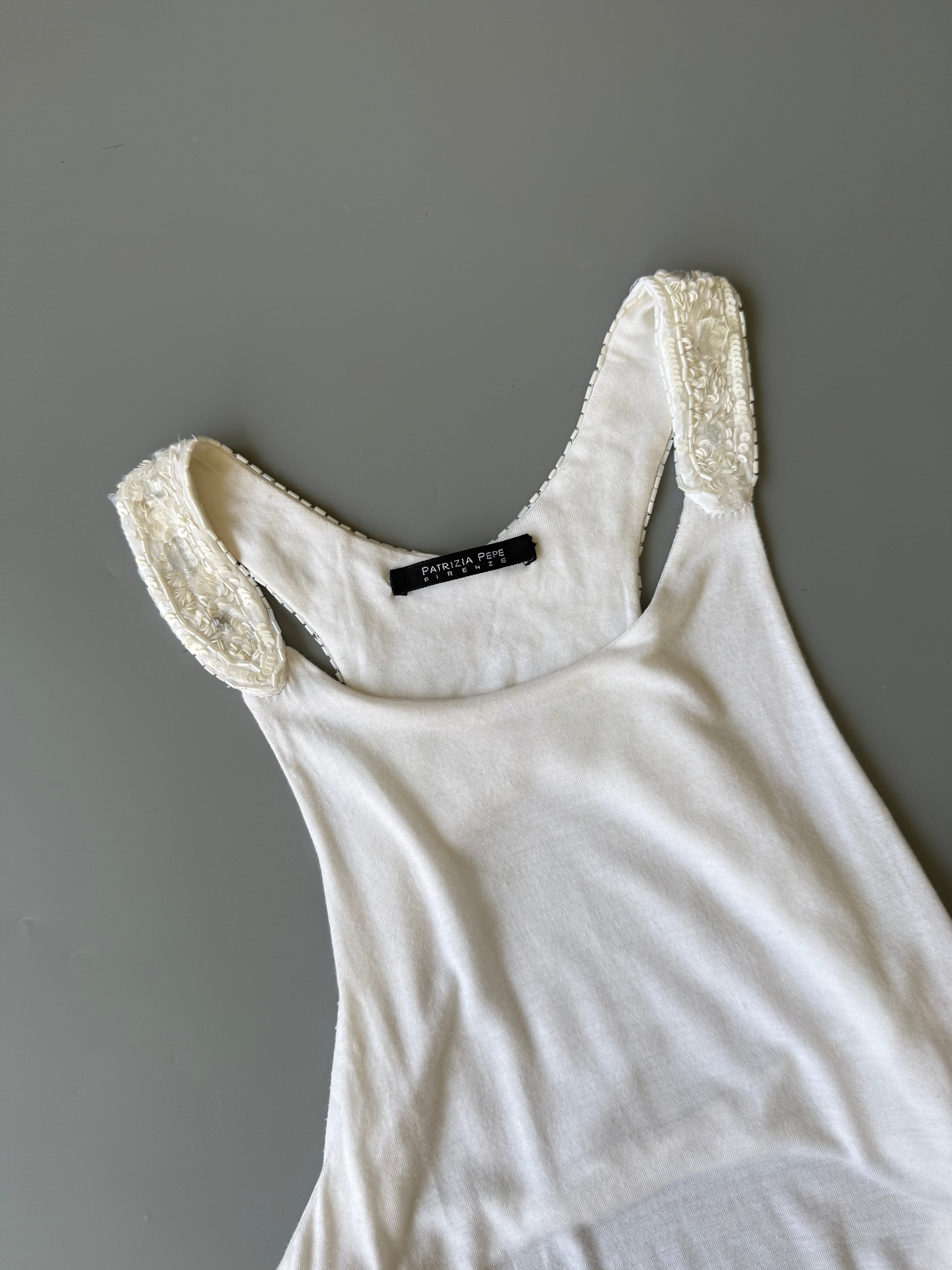 White Cotton Sequin Vest