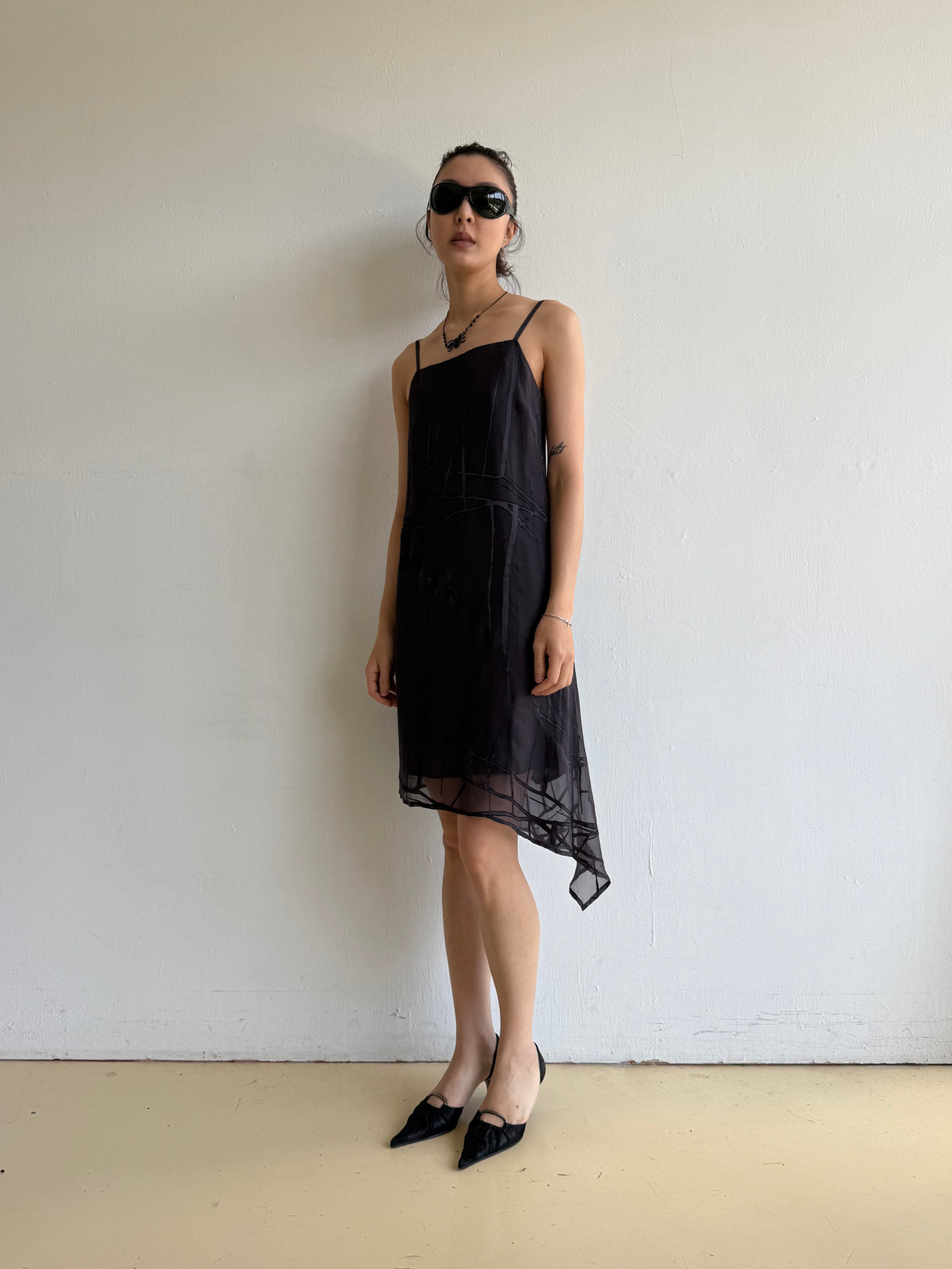 Charcoal Chiffon Layered Slip Dress