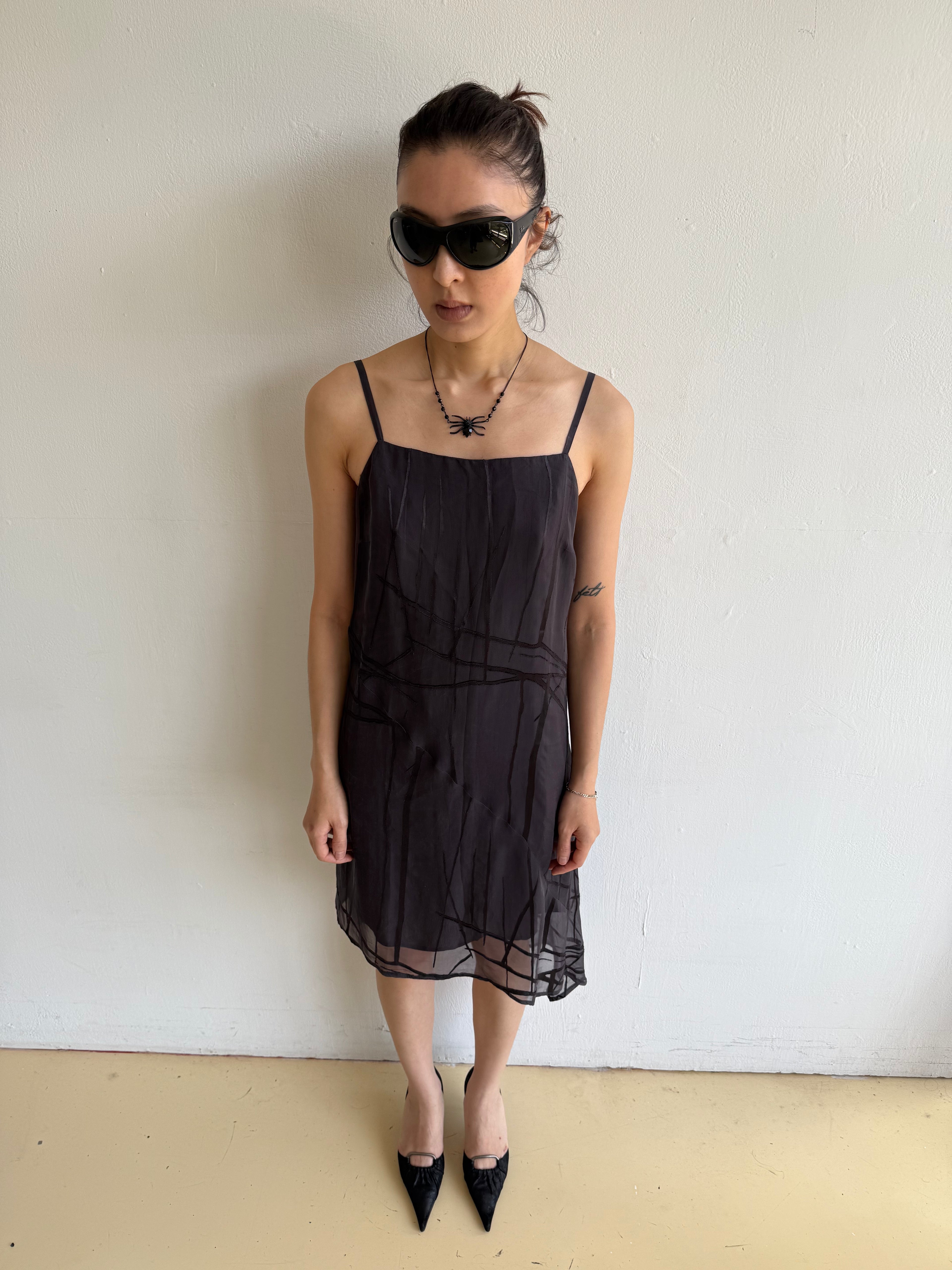 Charcoal Chiffon Layered Slip Dress