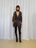 Paola Frani Brown Deep V-Neck Dress