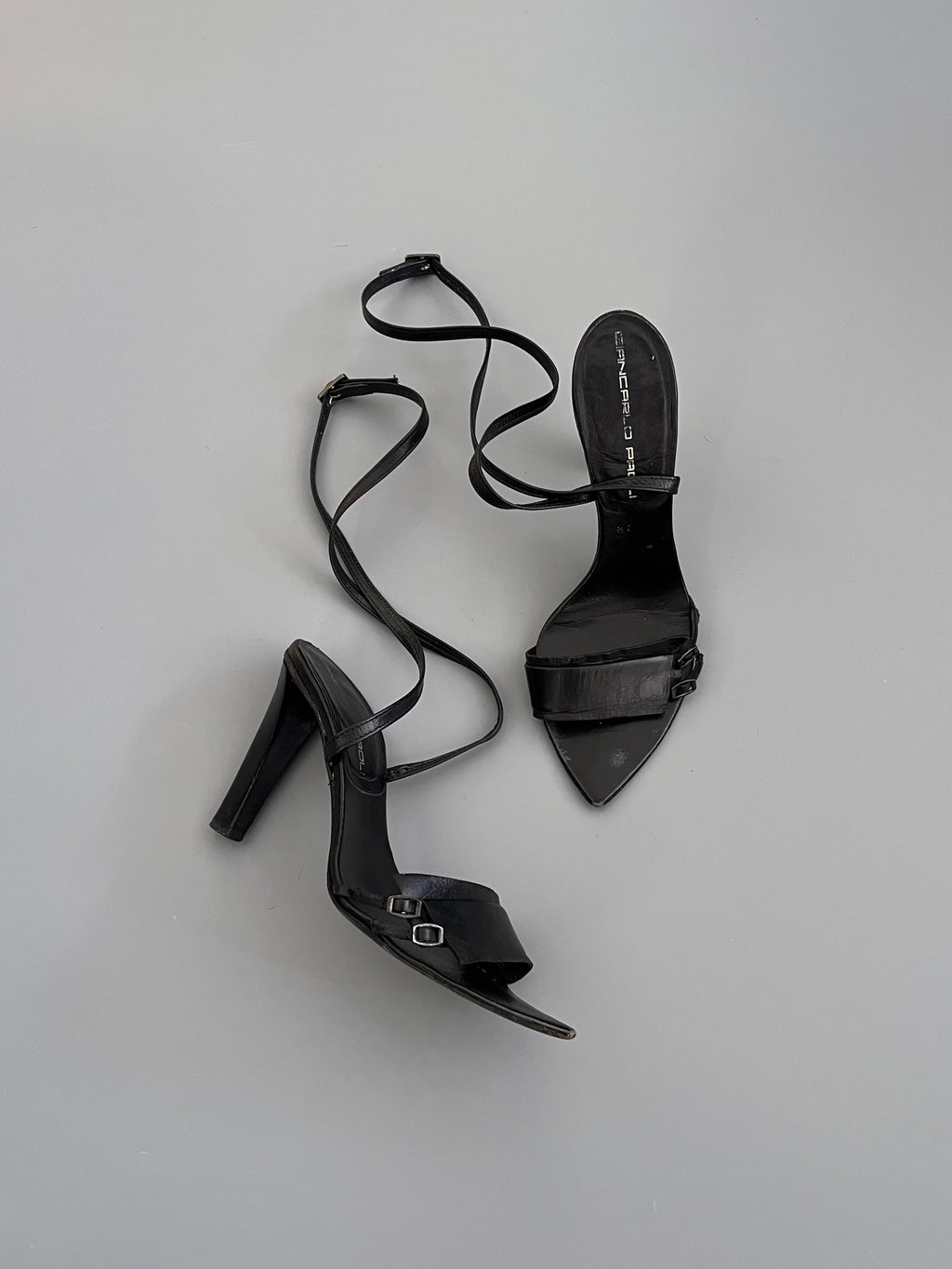 Giancarlo Paolo Black Laced-up Heeled Sandals