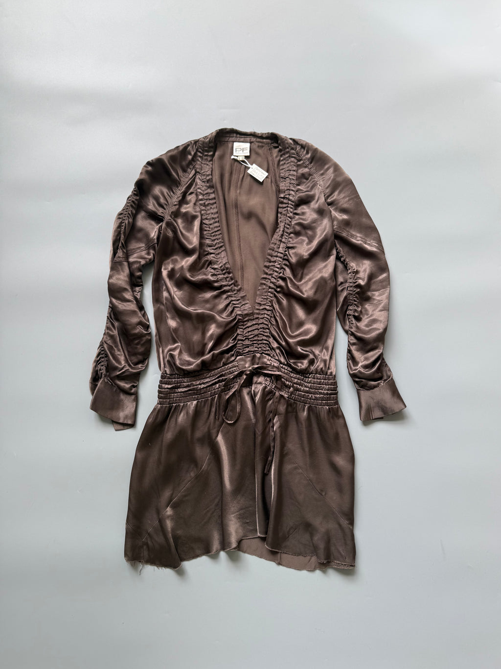 Paola Frani Brown Deep V-Neck Dress