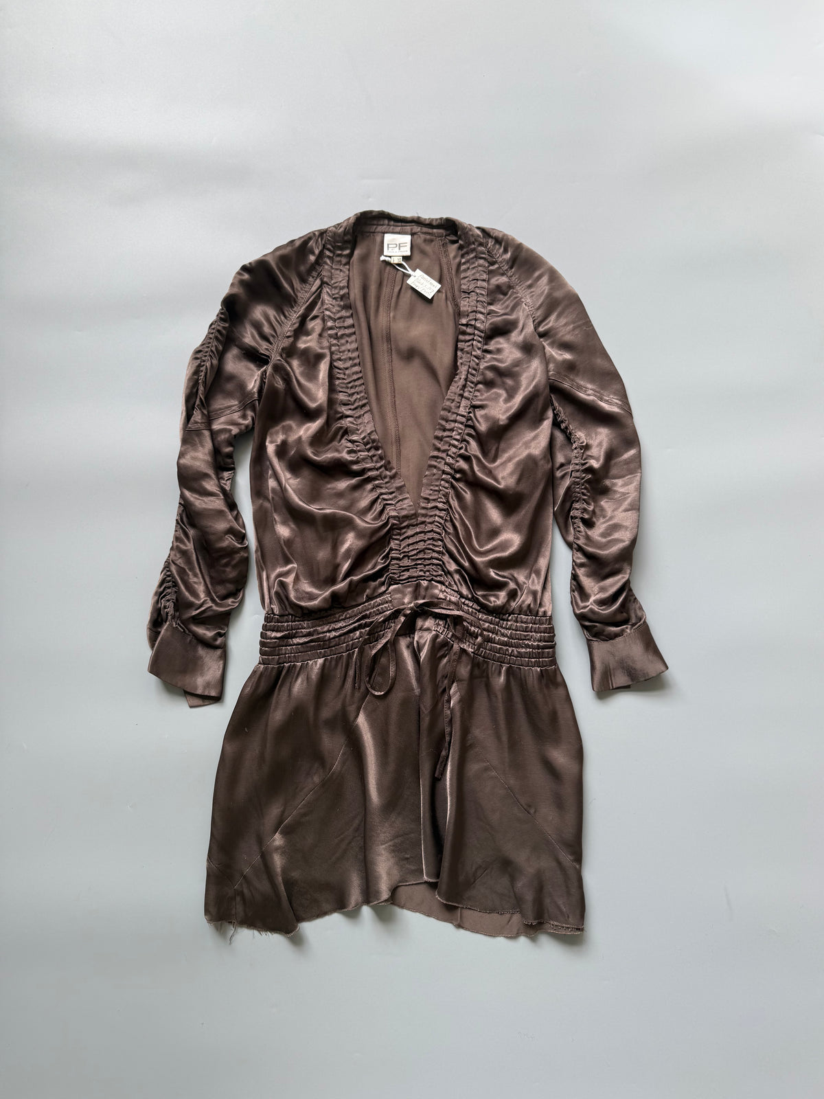 Paola Frani Brown Deep V-Neck Dress