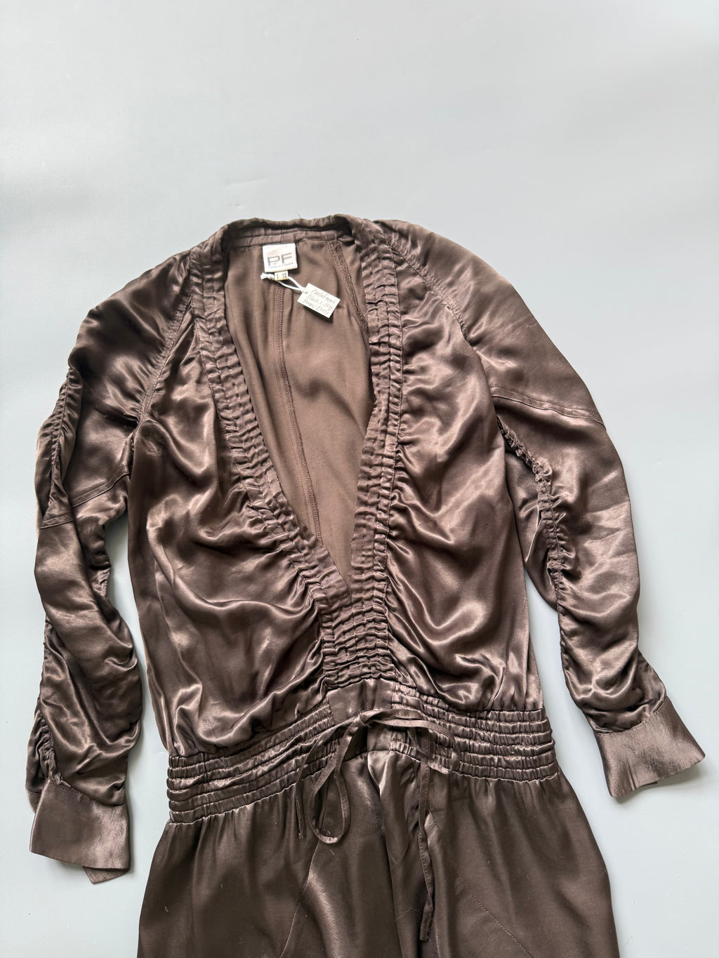 Paola Frani Brown Deep V-Neck Dress