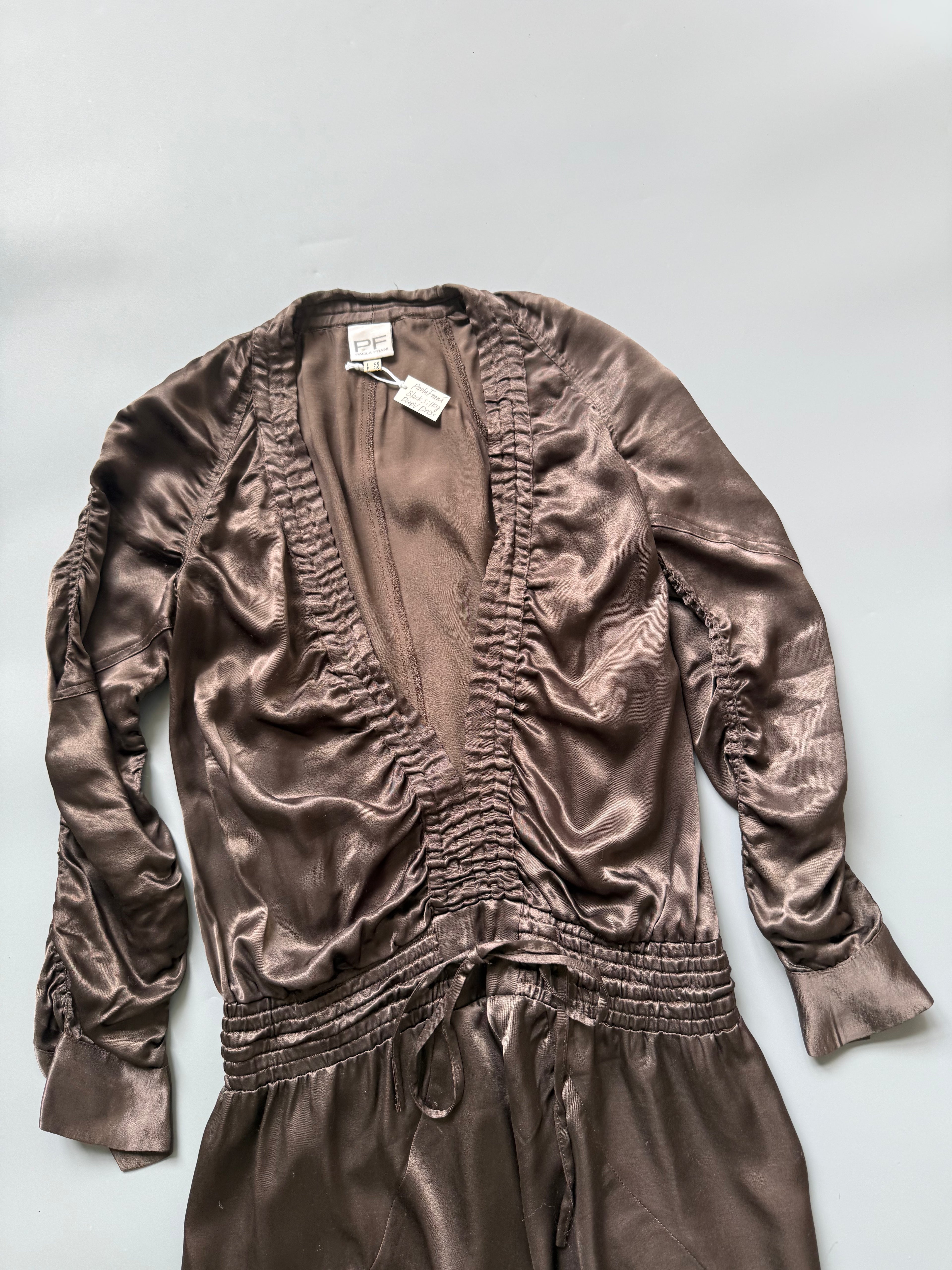 Paola Frani Brown Deep V-Neck Dress