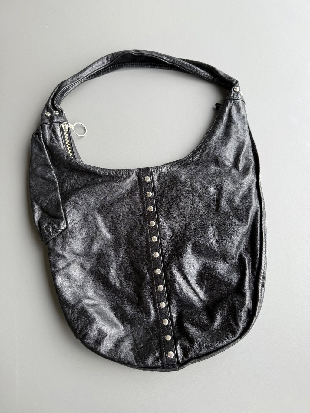 Black Studs Leather Shoulder Bag