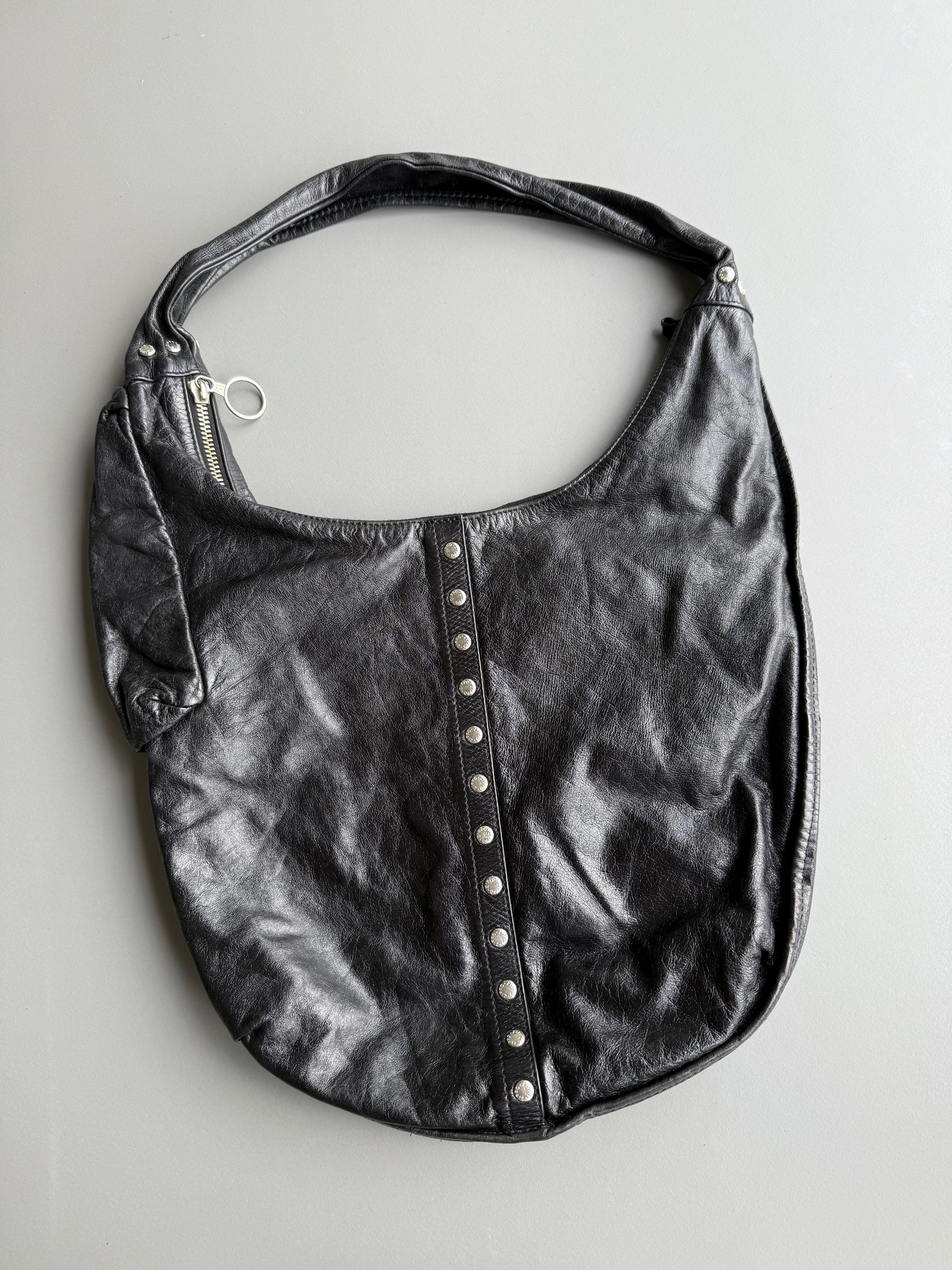 Black Studs Leather Shoulder Bag