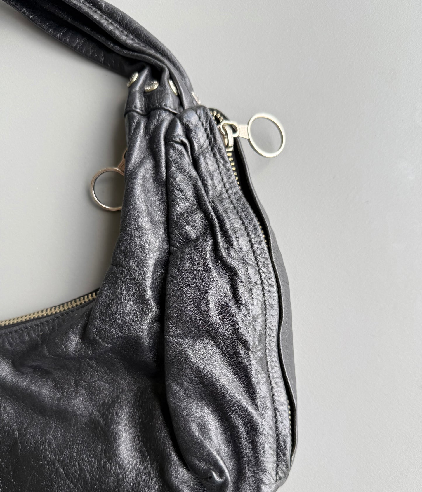 Black Studs Leather Shoulder Bag
