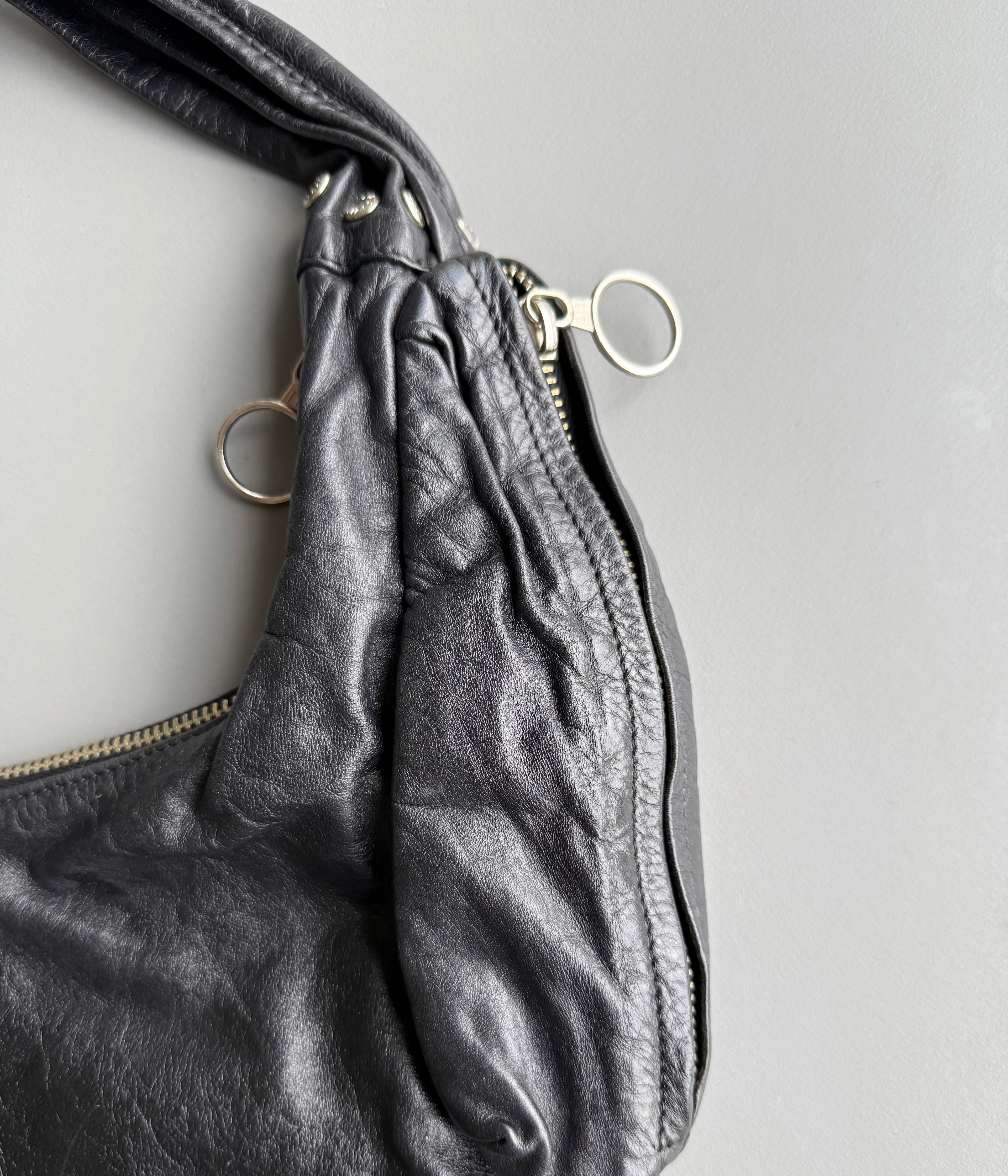 Black Studs Leather Shoulder Bag