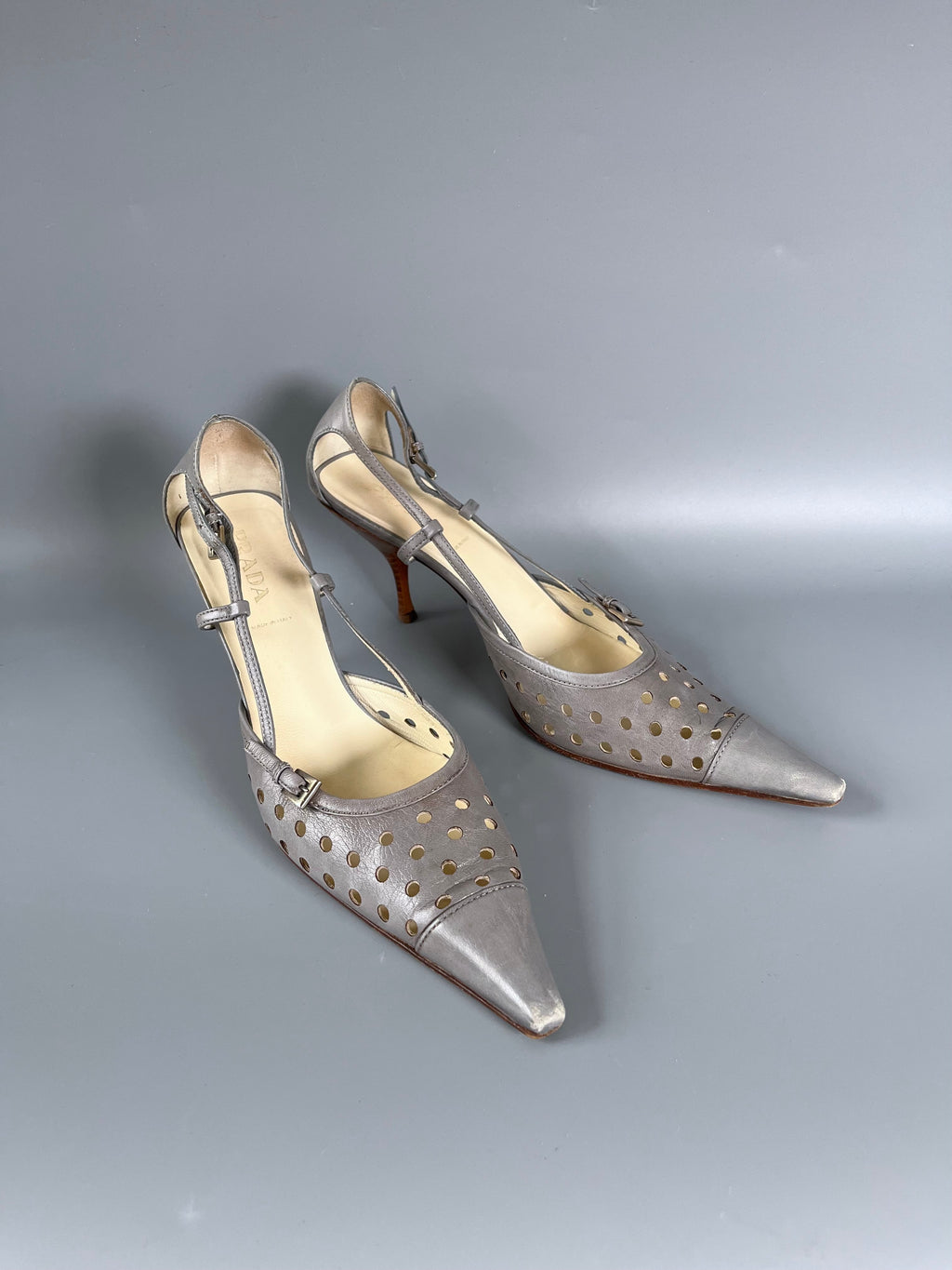 Prada Grey Pointed Toe Kitten Pumps