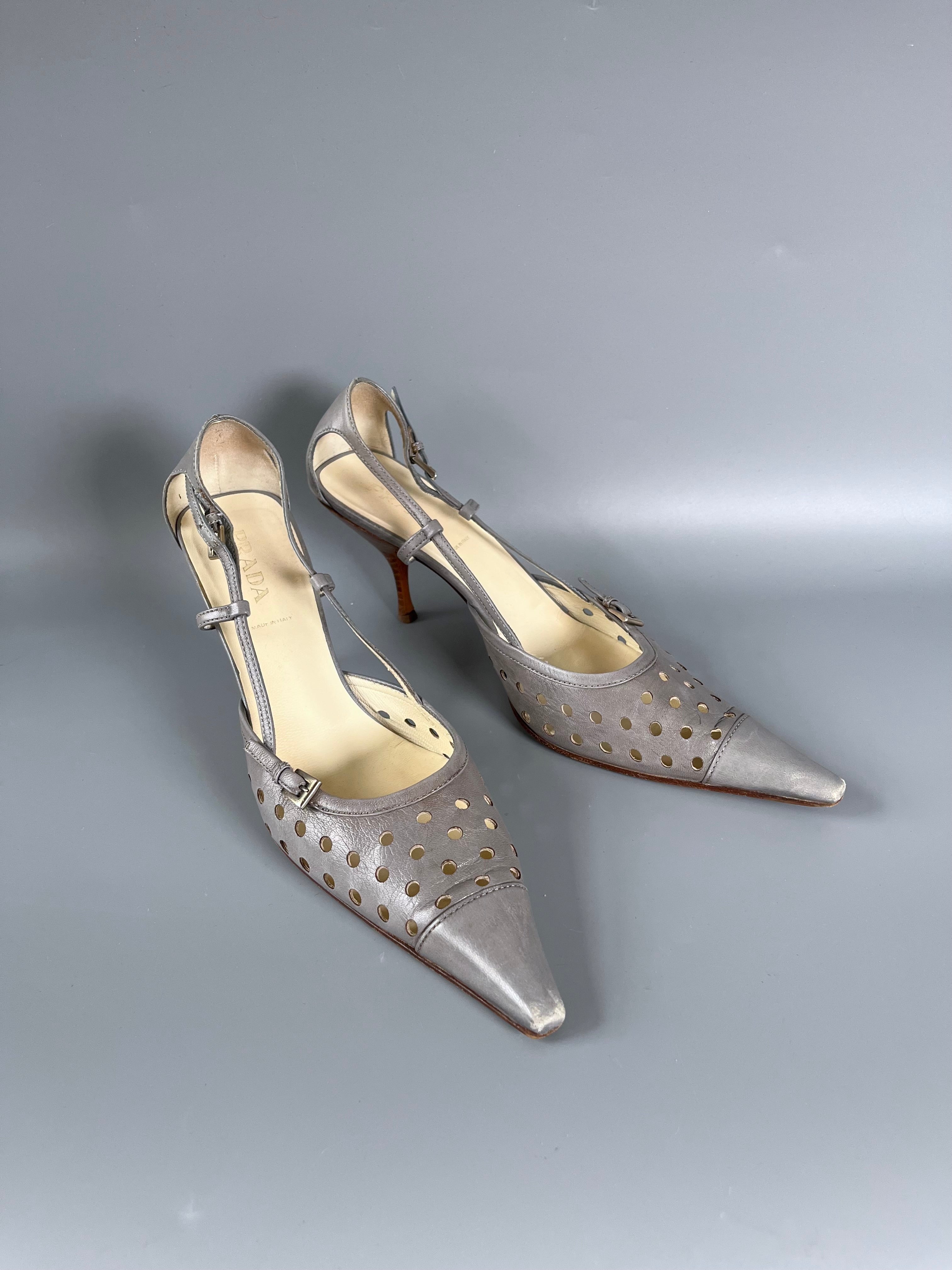 Prada Grey Pointed Toe Kitten Pumps