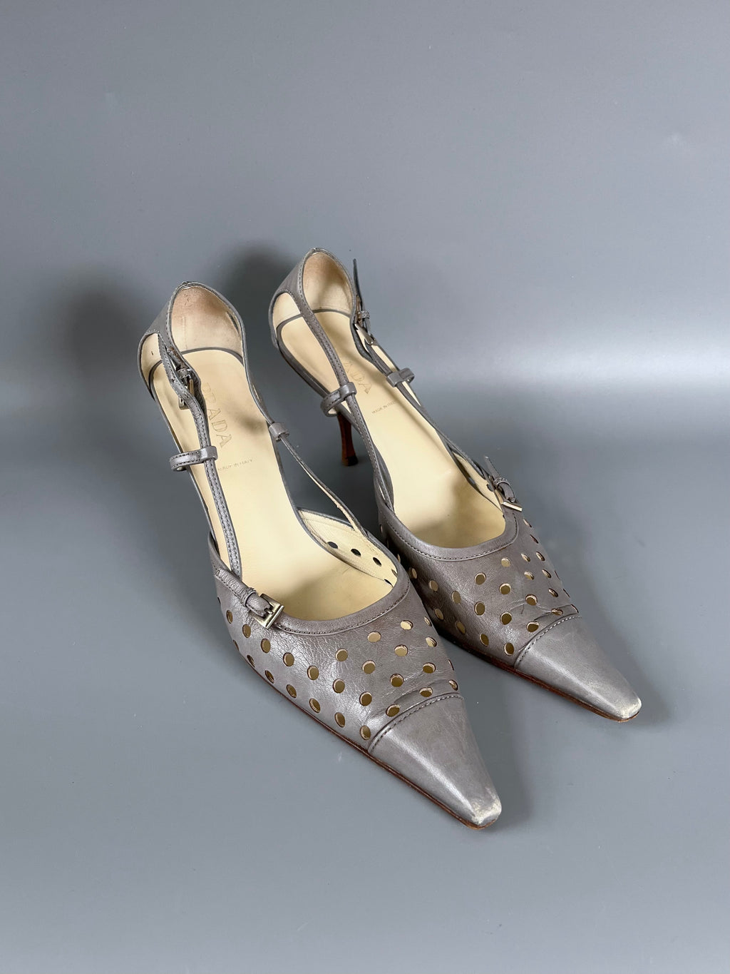 Prada Grey Pointed Toe Kitten Pumps