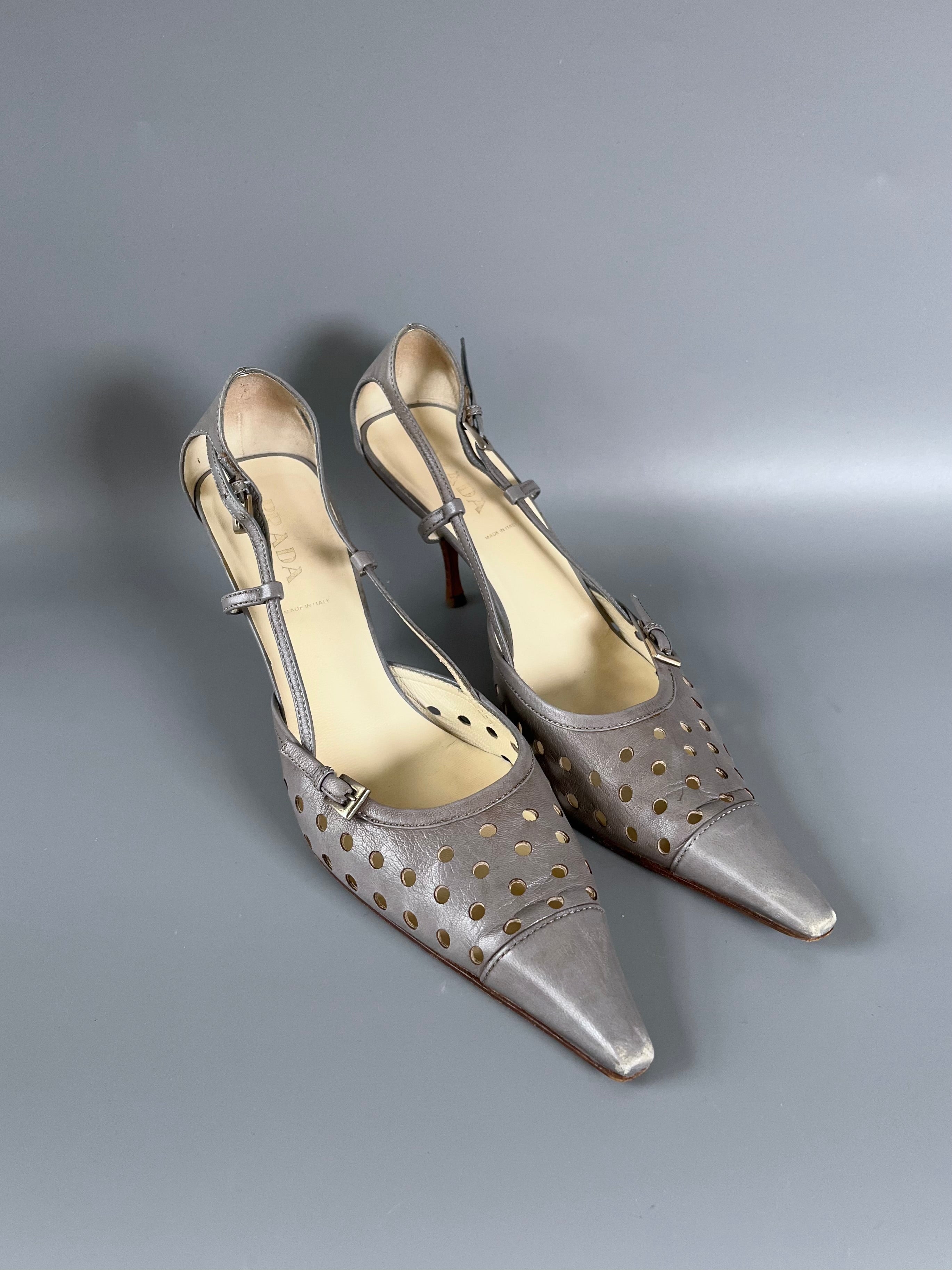 Prada Grey Pointed Toe Kitten Pumps