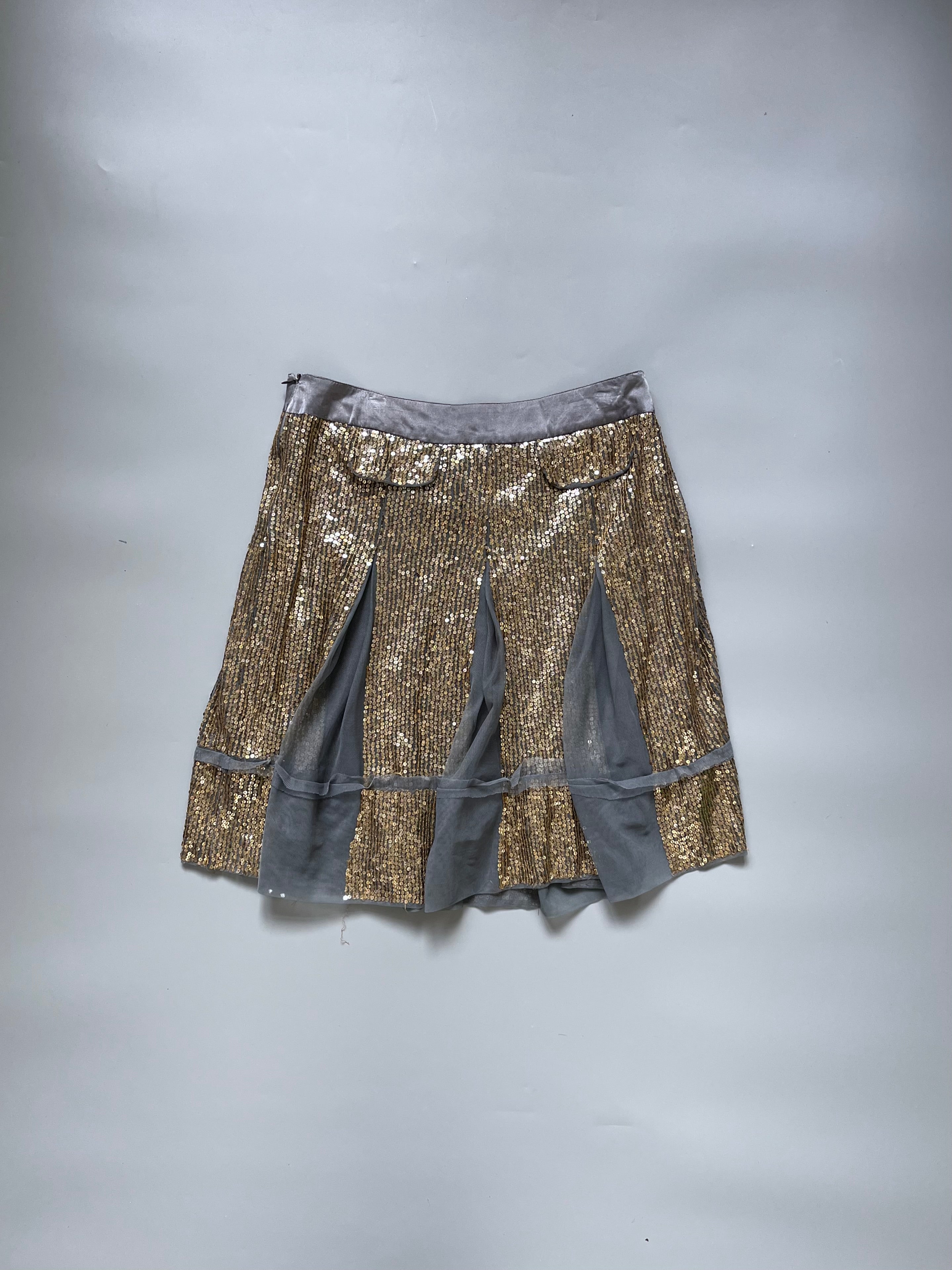 Made In Italy Gold Sequins Flare Skirt