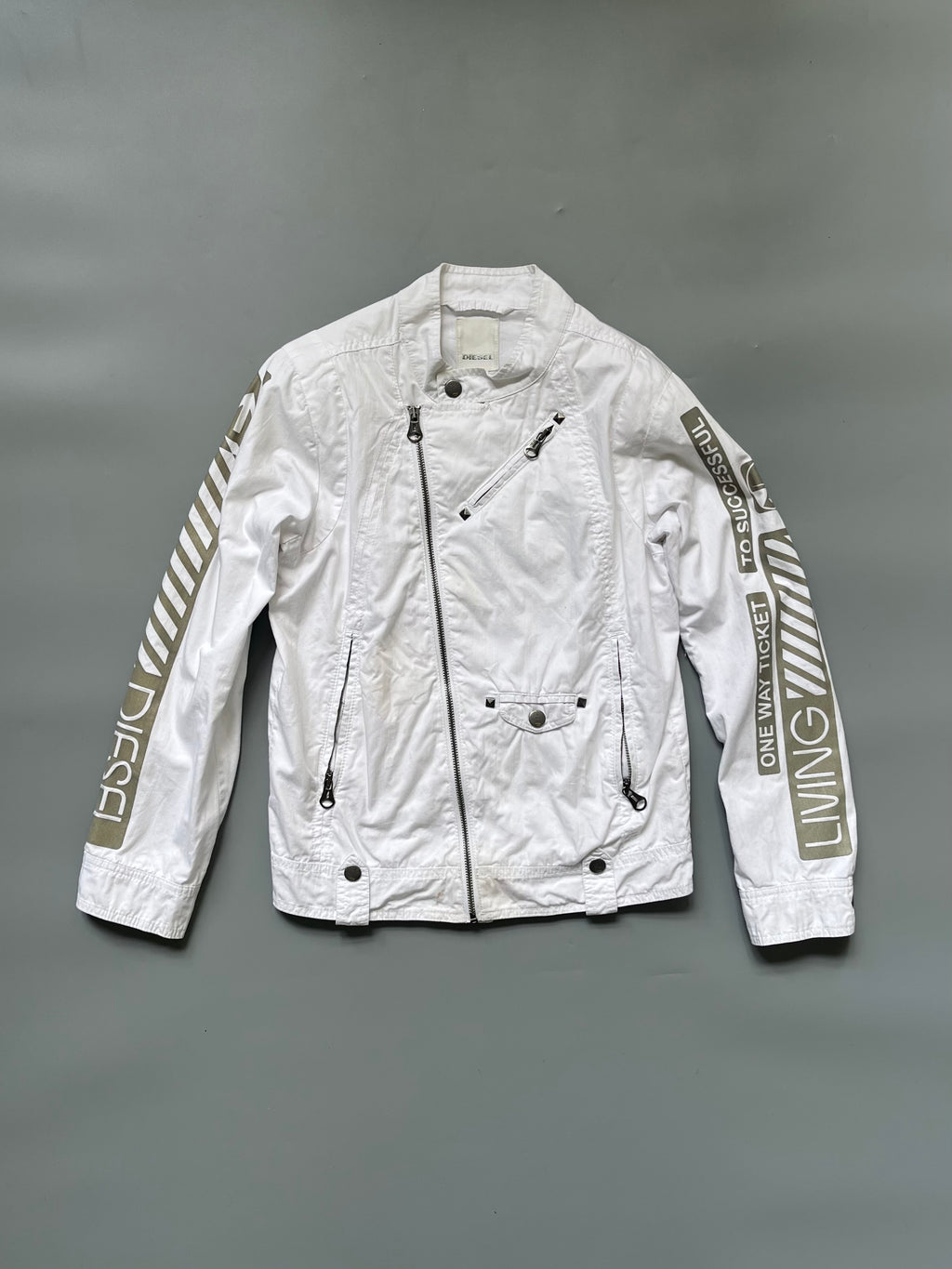 Diesel White Cotton Biker Jacket