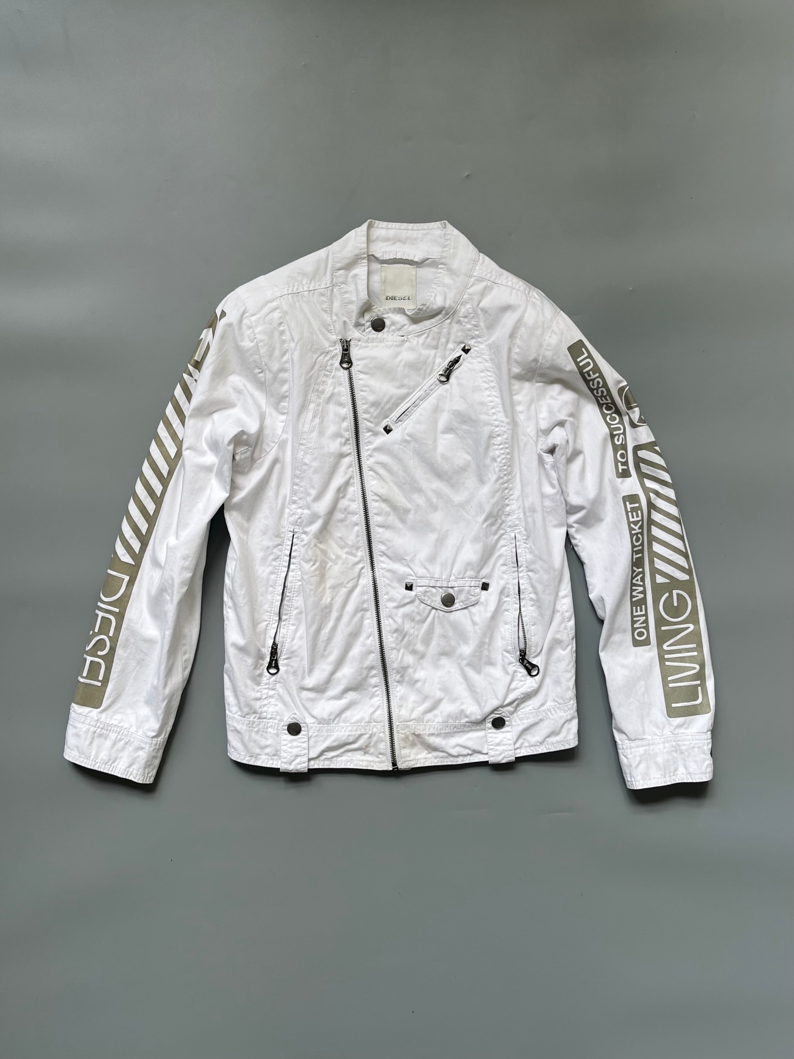 Diesel White Cotton Biker Jacket